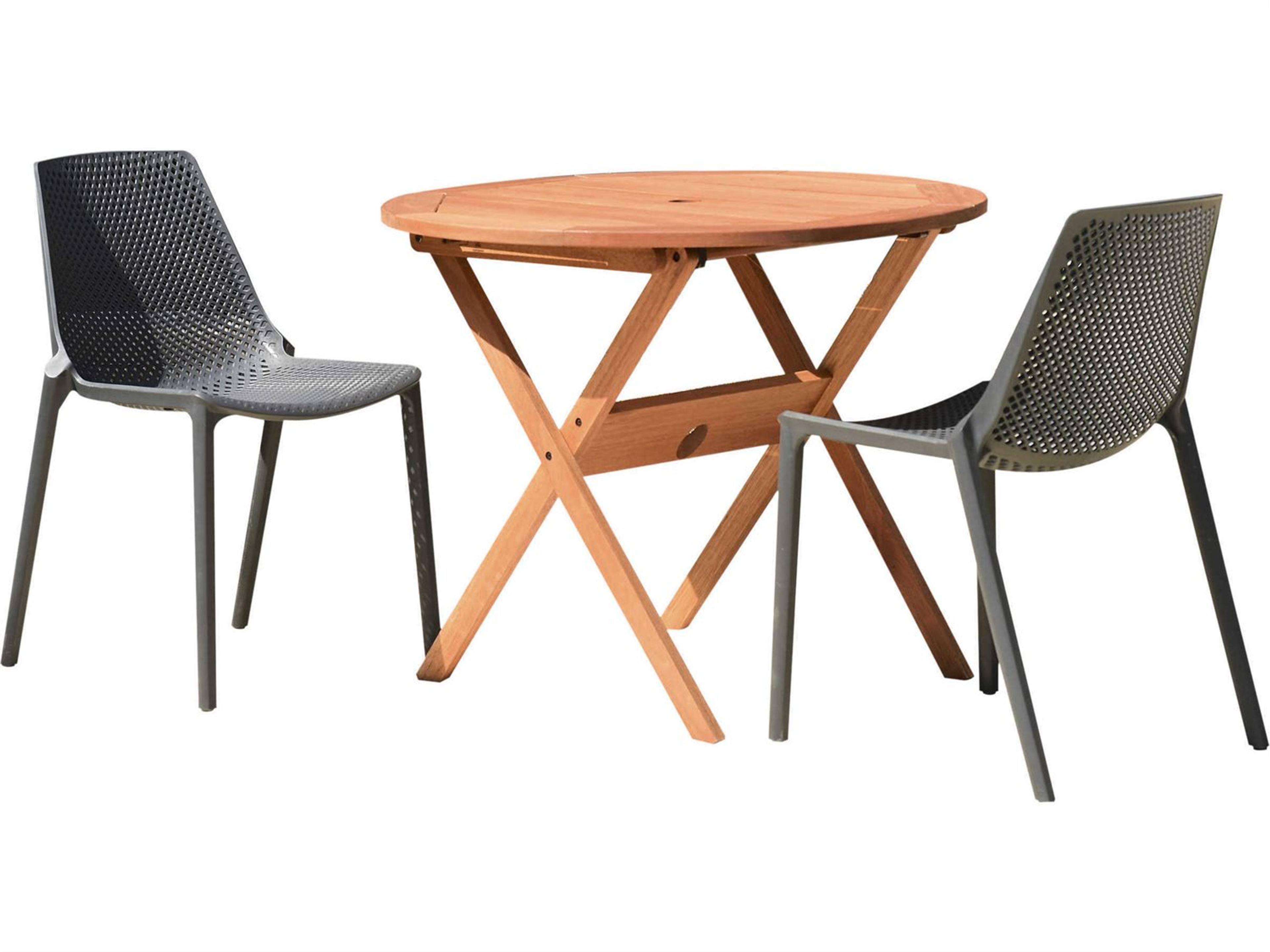 Amazonia Madrid 3 Piece Round Wood Outdoor Dining Set