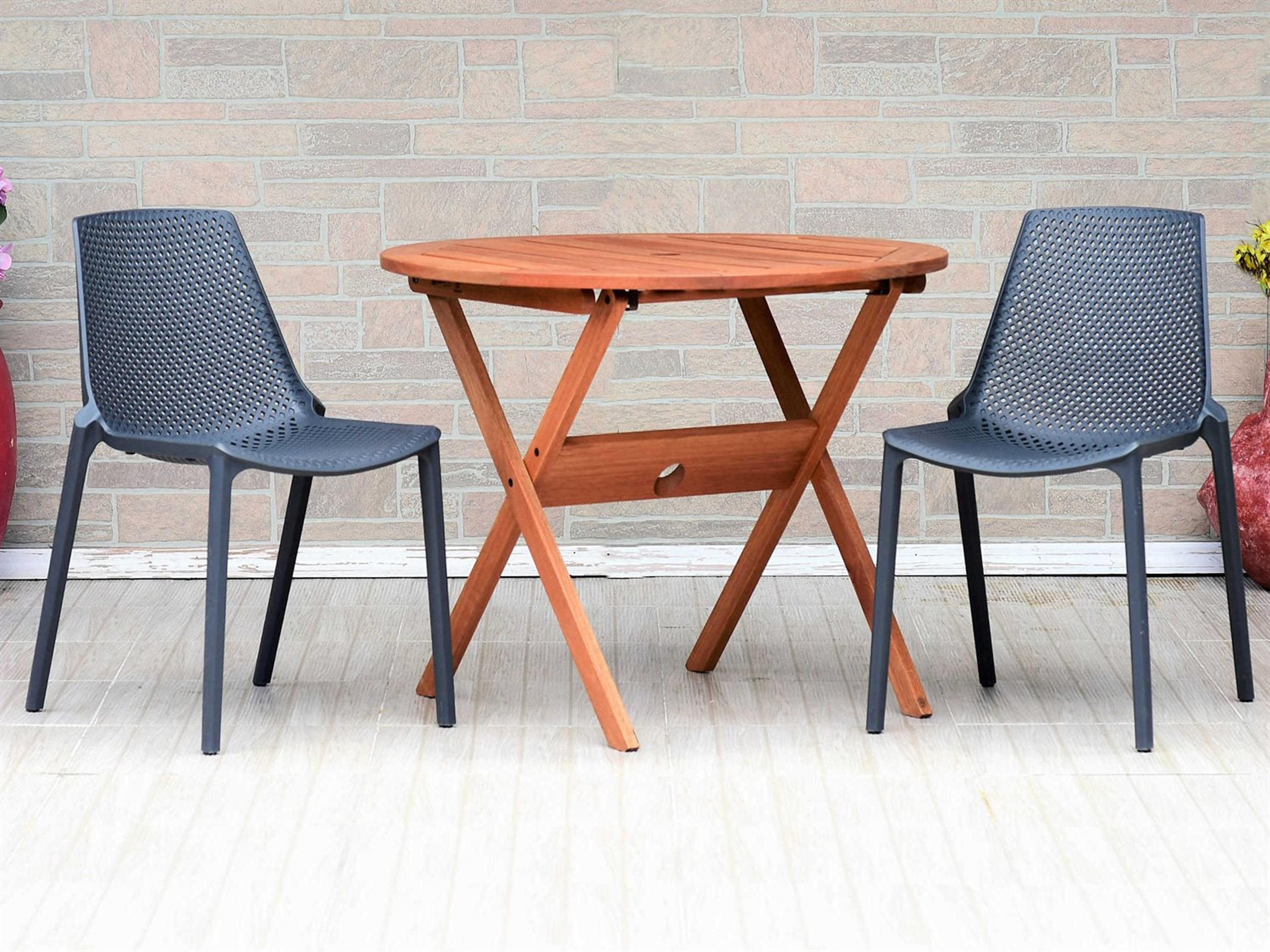 International Home Miami Amazonia Madrid 3 Piece Round Wood Outdoor Dining Set