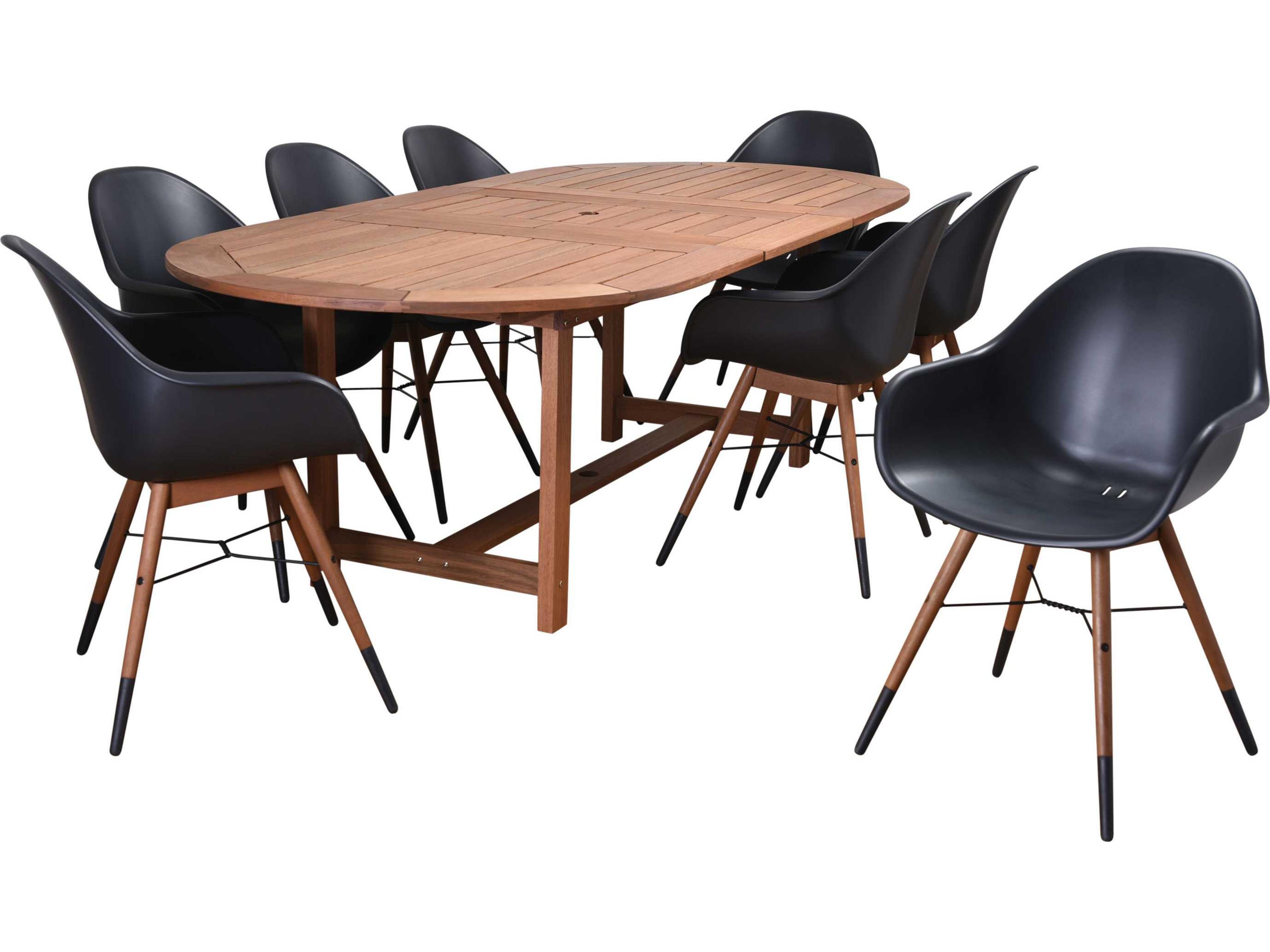 Amazonia Charlotte Eucalyptus 9 Piece Extendable Rectangular Outdoor Patio Dining Set Black