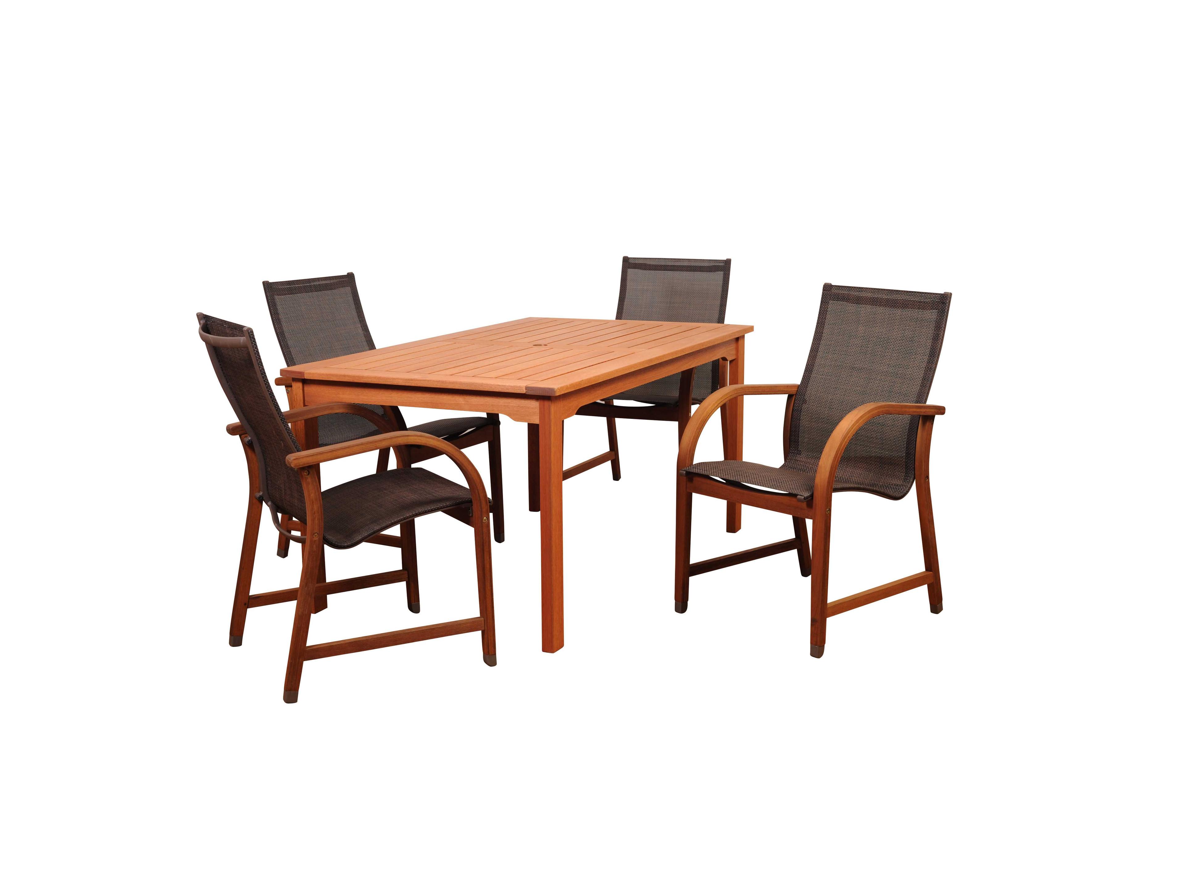 Amazonia Bahamas 5 Piece Eucalyptus Rectangular Outdoor Dining Set with Brown Sling Chair