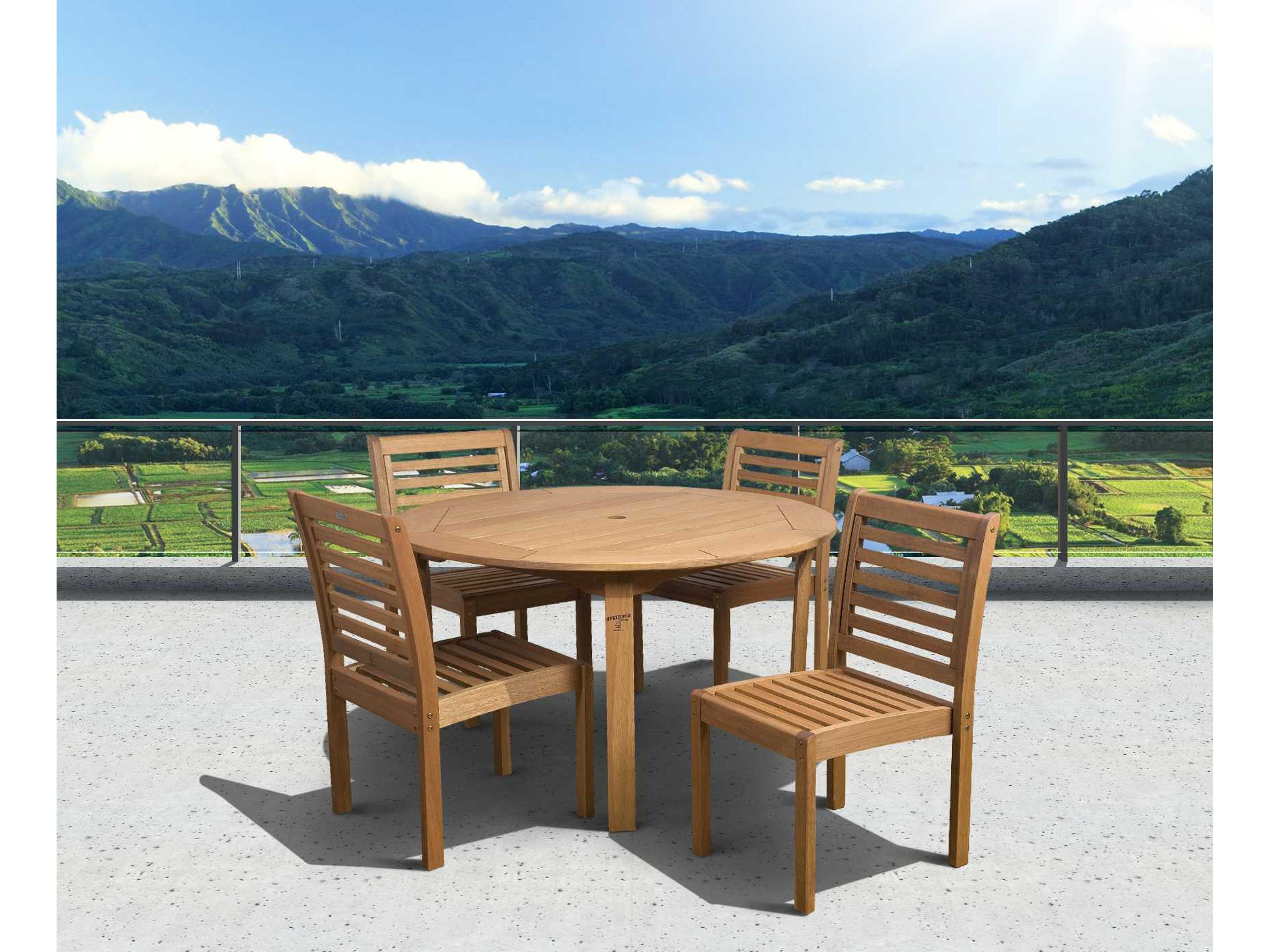 International Home Miami Amazonia Eucalyptus Round Five piece Patio Dining Set