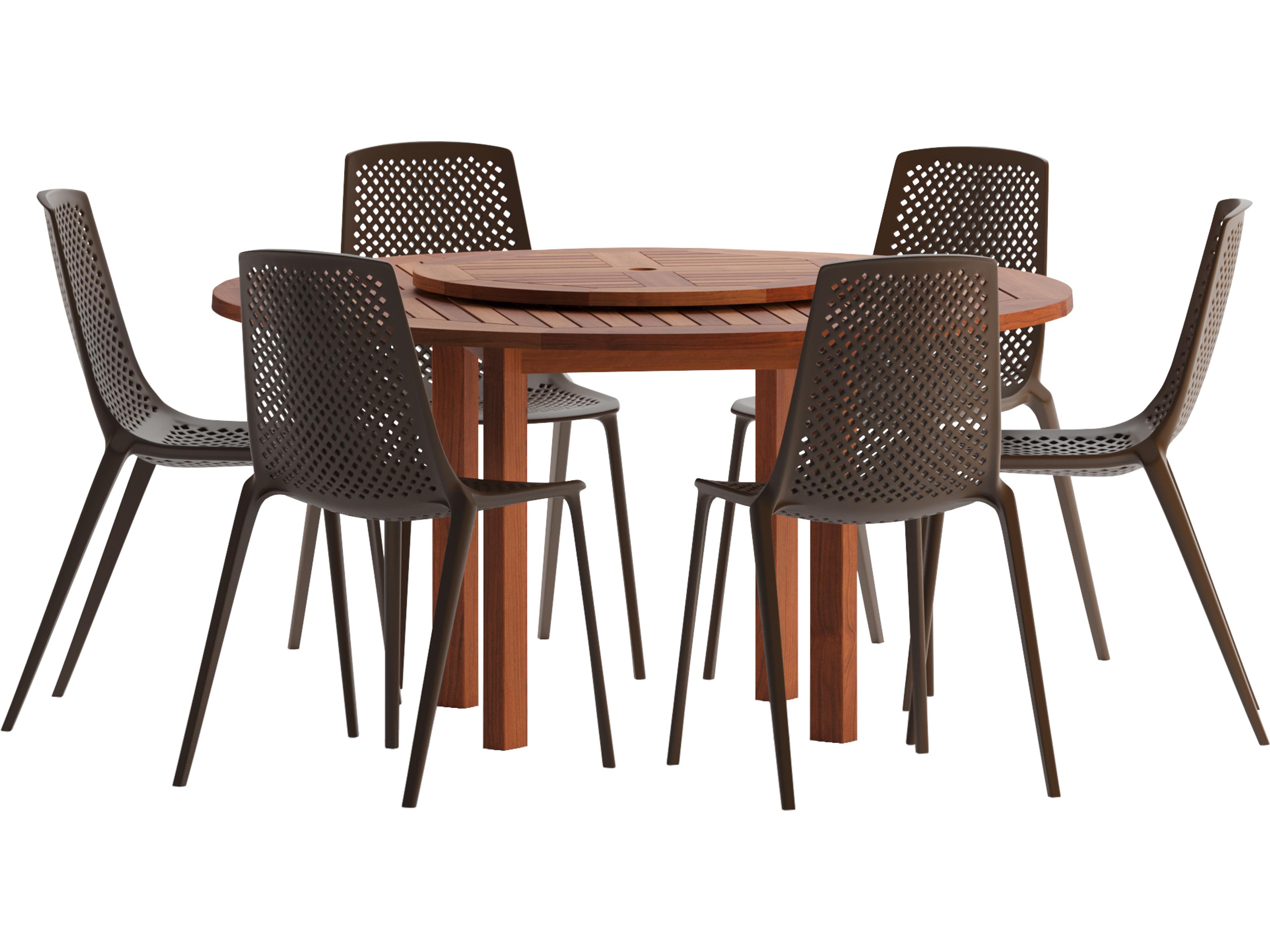Amazonia Wood Resin Brown 7 Piece Round Patio Dining Set