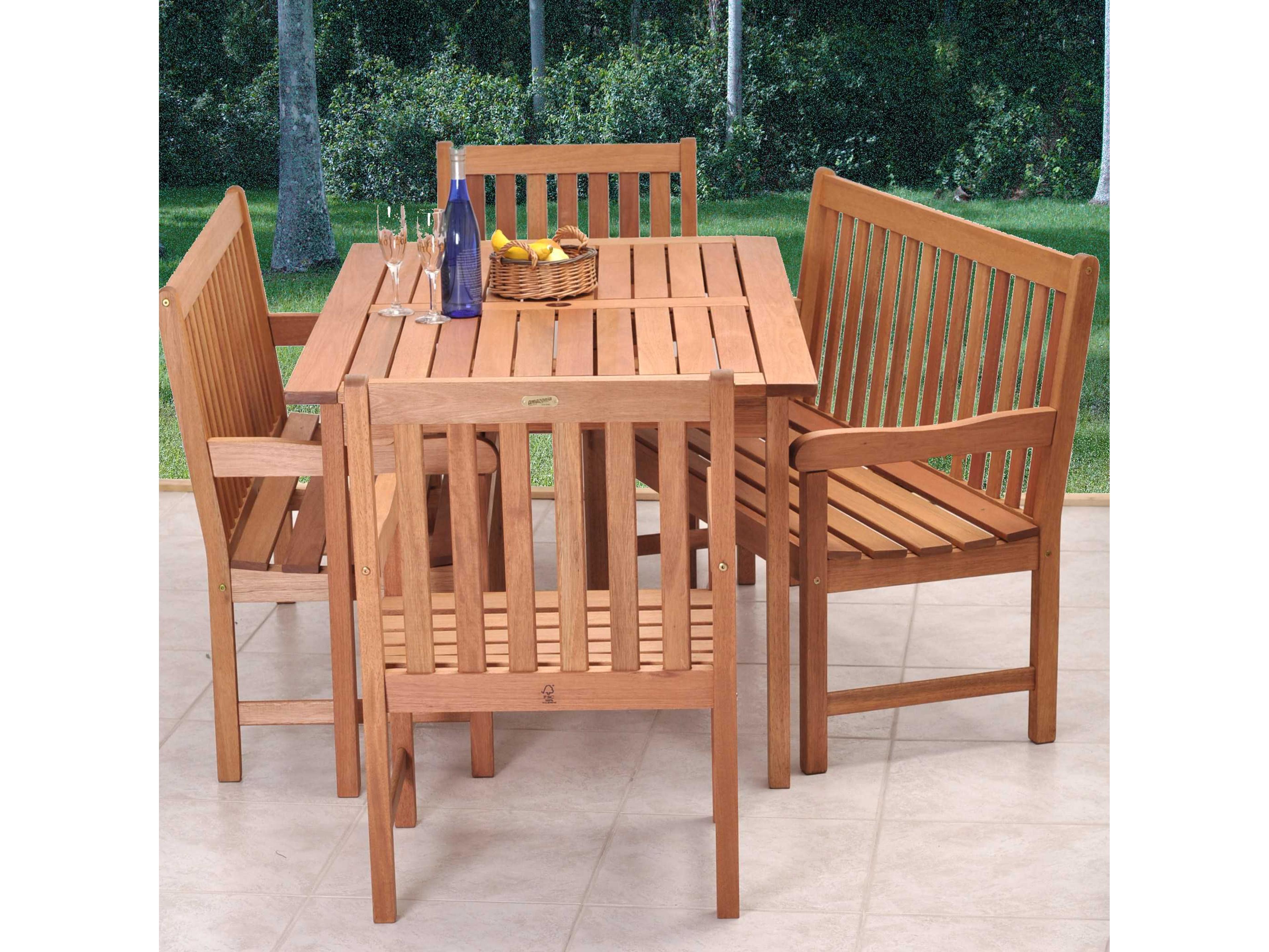 International Home Miami Amazonia Eucalyptus Five Piece Milano Bench Outdoor Dining Set