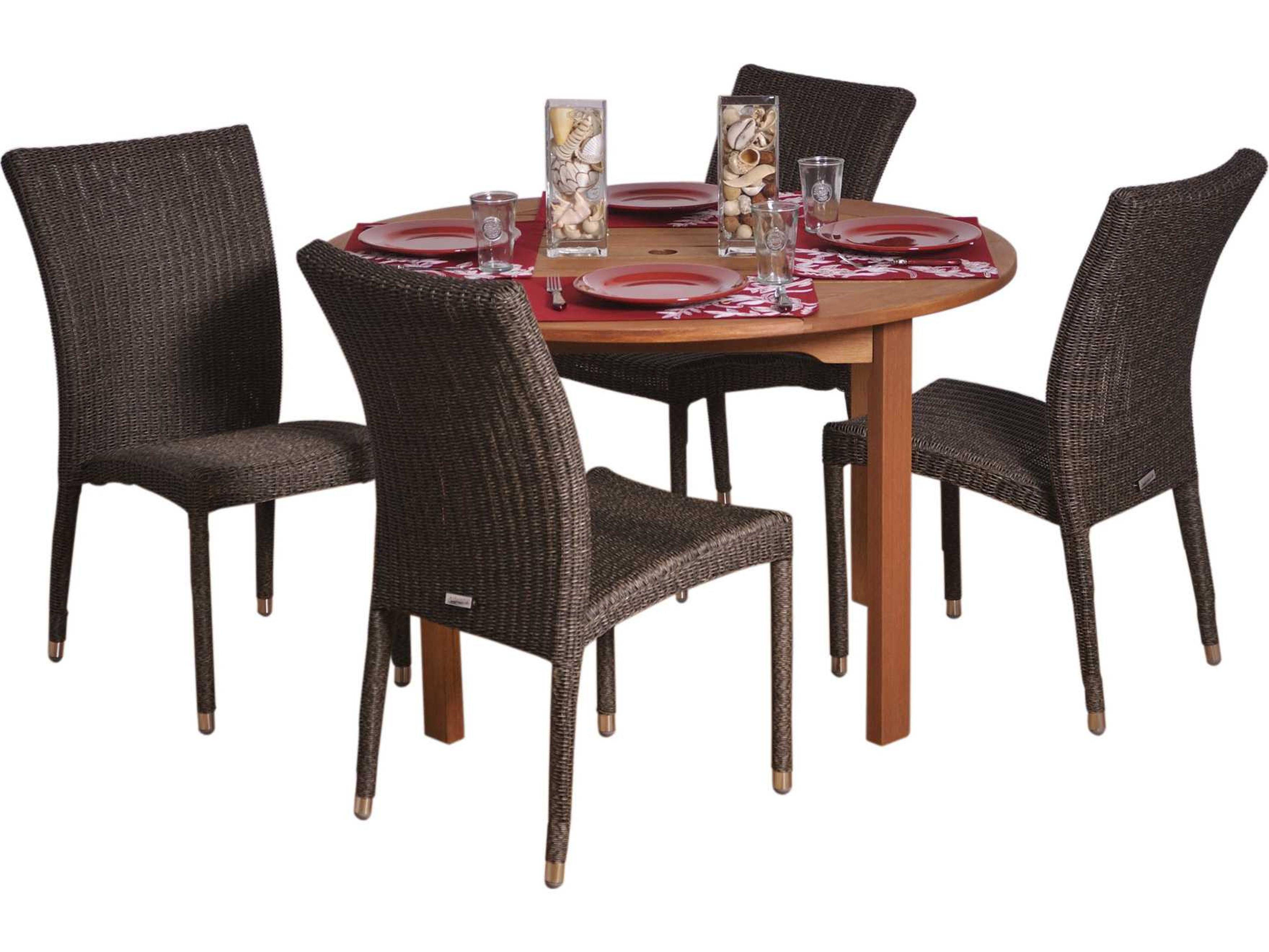 Amazonia Eucalyptus & Wicker Round Five Piece Lorraine Outdoor Patio Dining Set