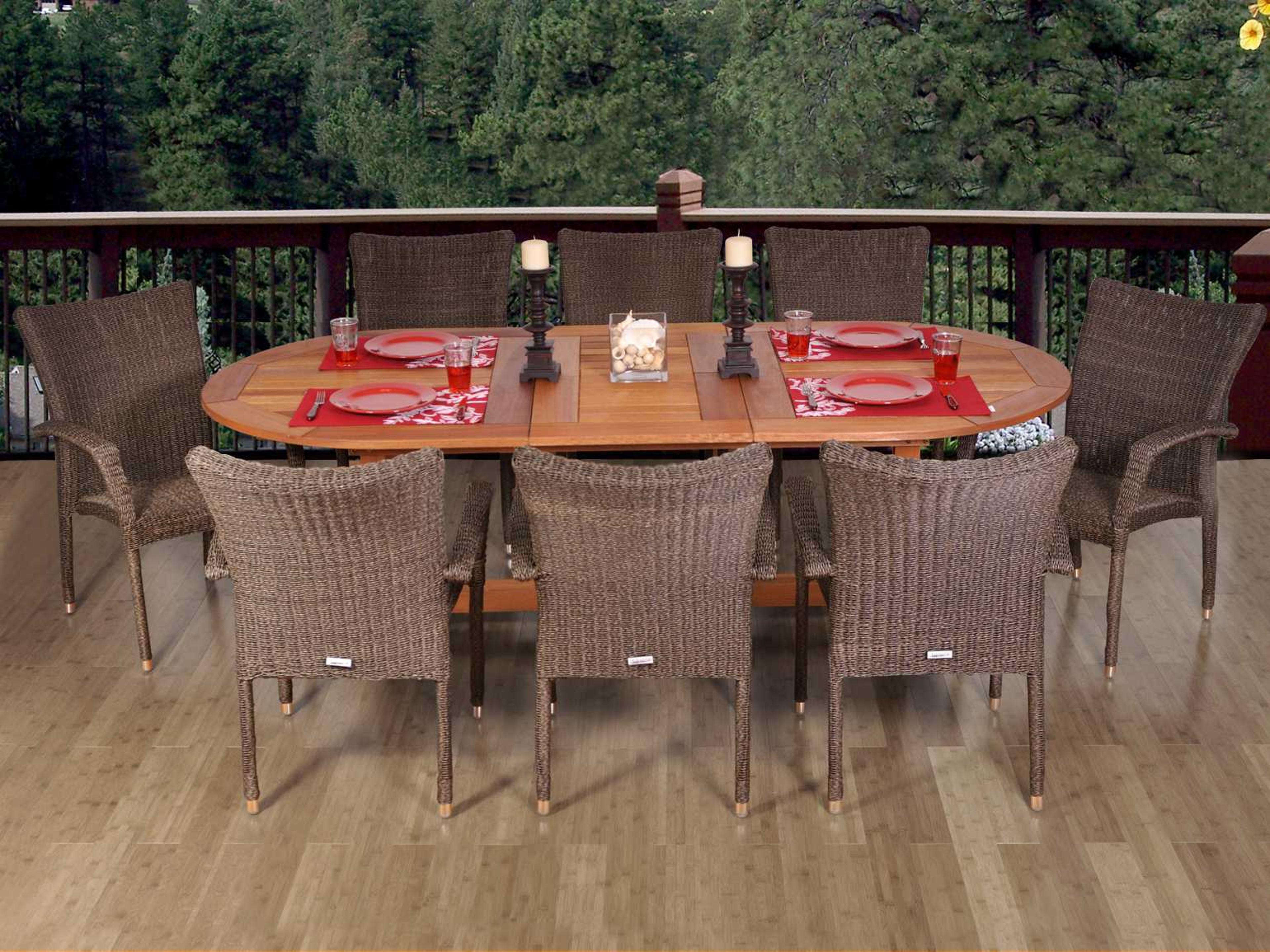 Amazonia Eucalyptus & Wicker Nine Piece Extendable Oval Renaissance Patio Dining Set
