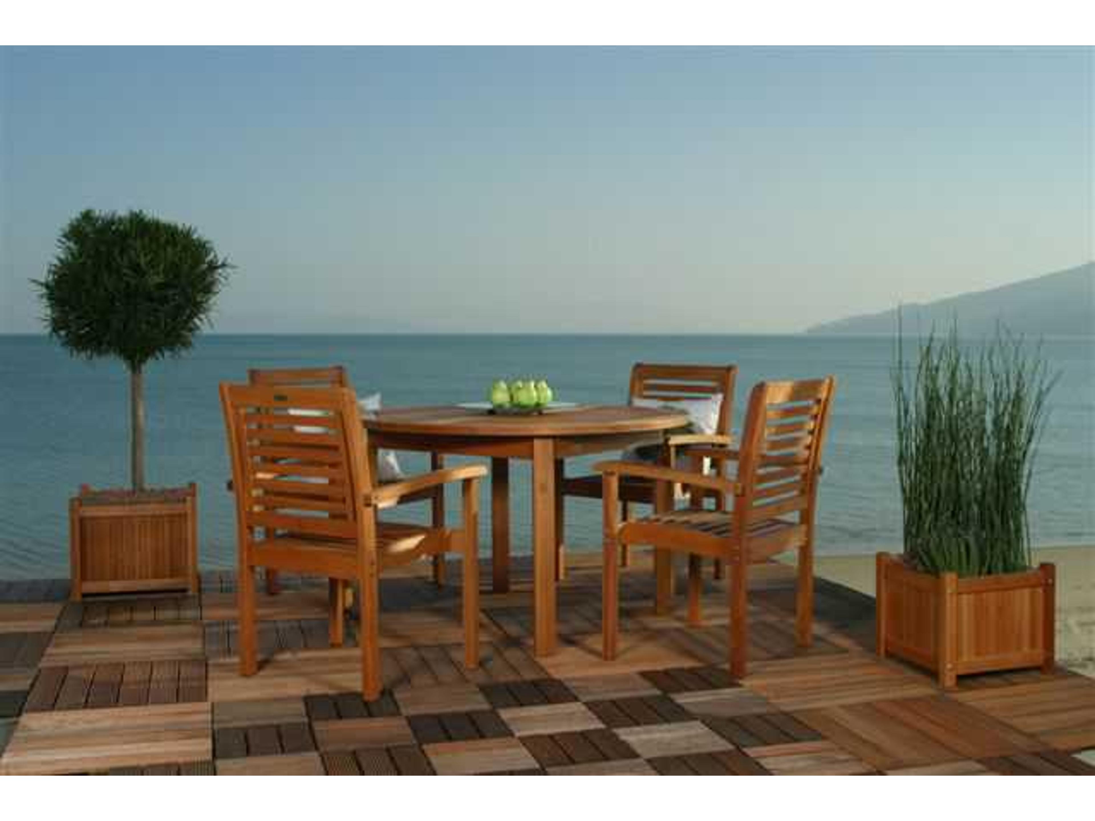 International Home Miami Amazonia Eucalyptus Round Five Piece Milano Outdoor Dining Set