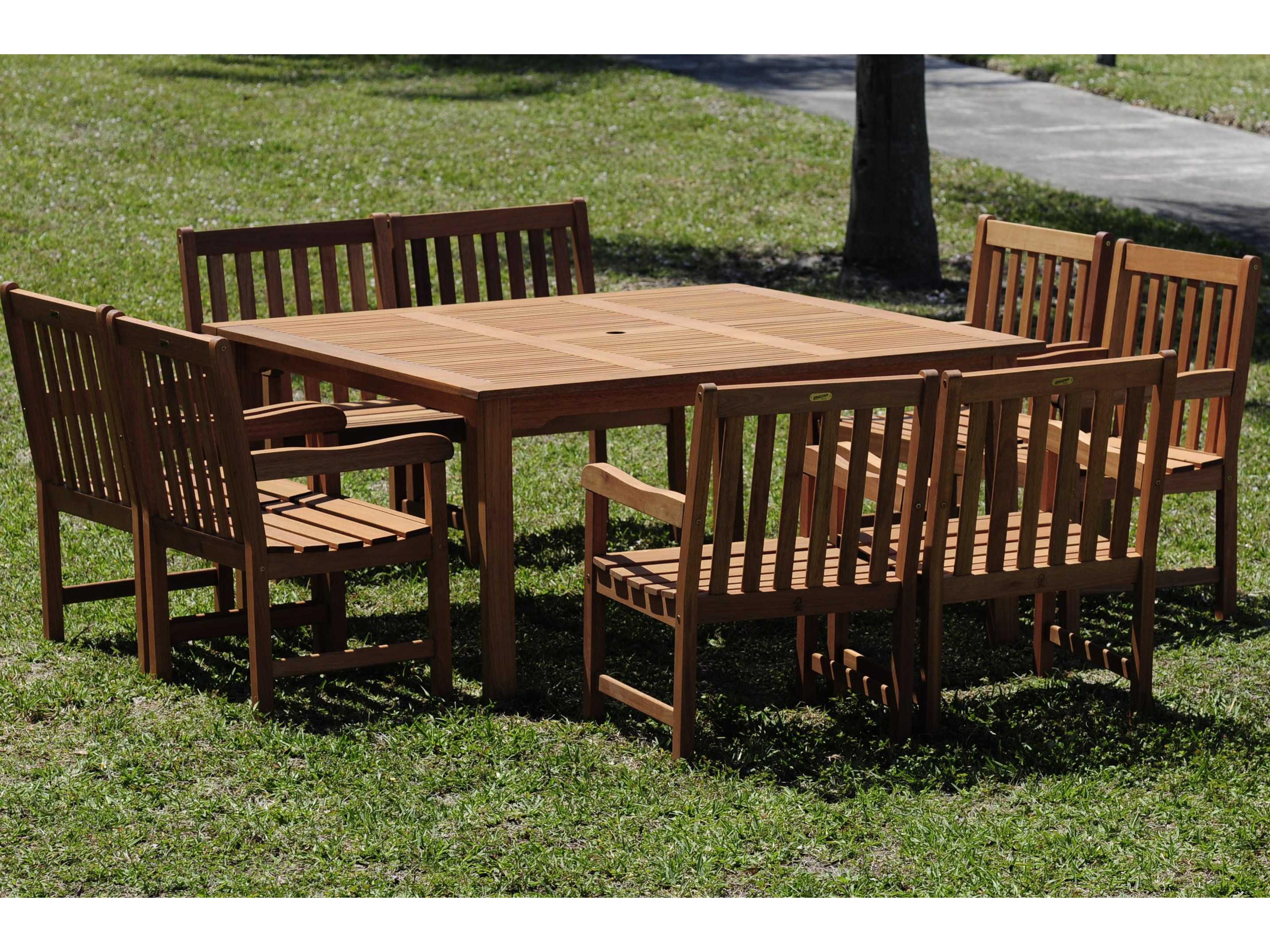 International Home Miami Amazonia Eucalyptus Square Nine Piece Milano Deluxe Outdoor Patio Dining Set