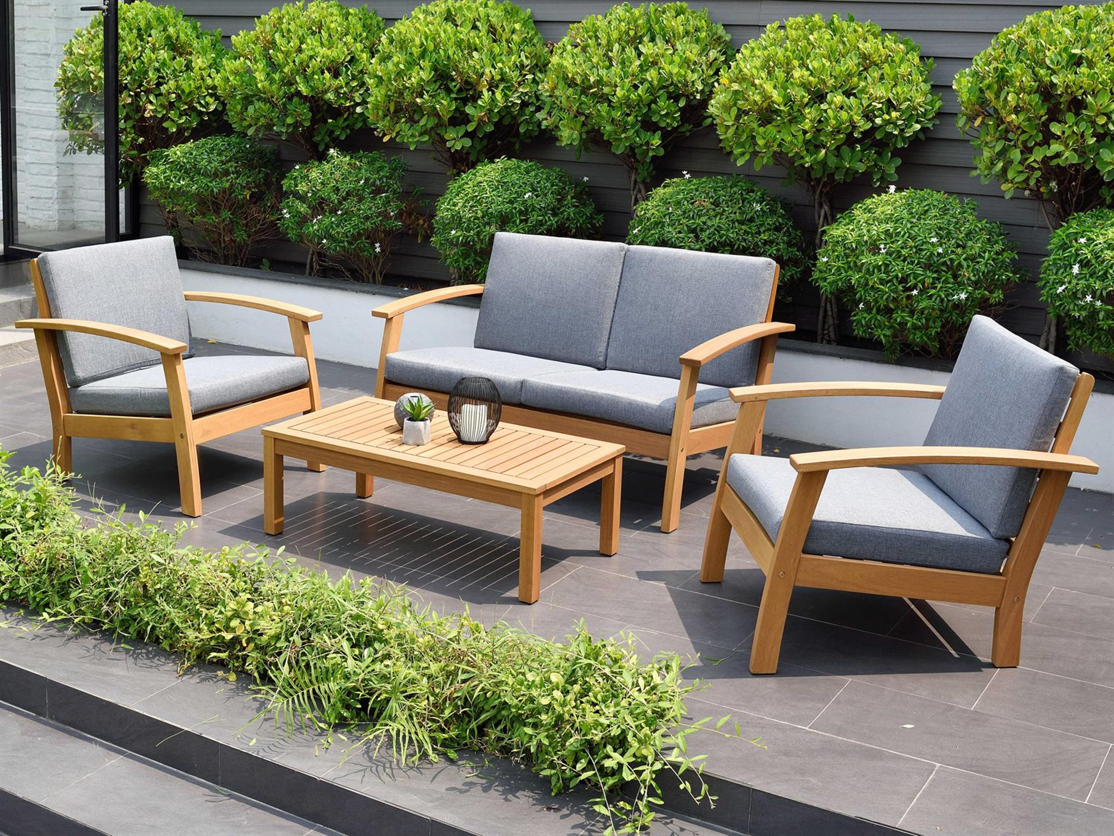 International Home Miami Amazonia Burano 4 Piece Wood Cushion Outdoor Lounge Set