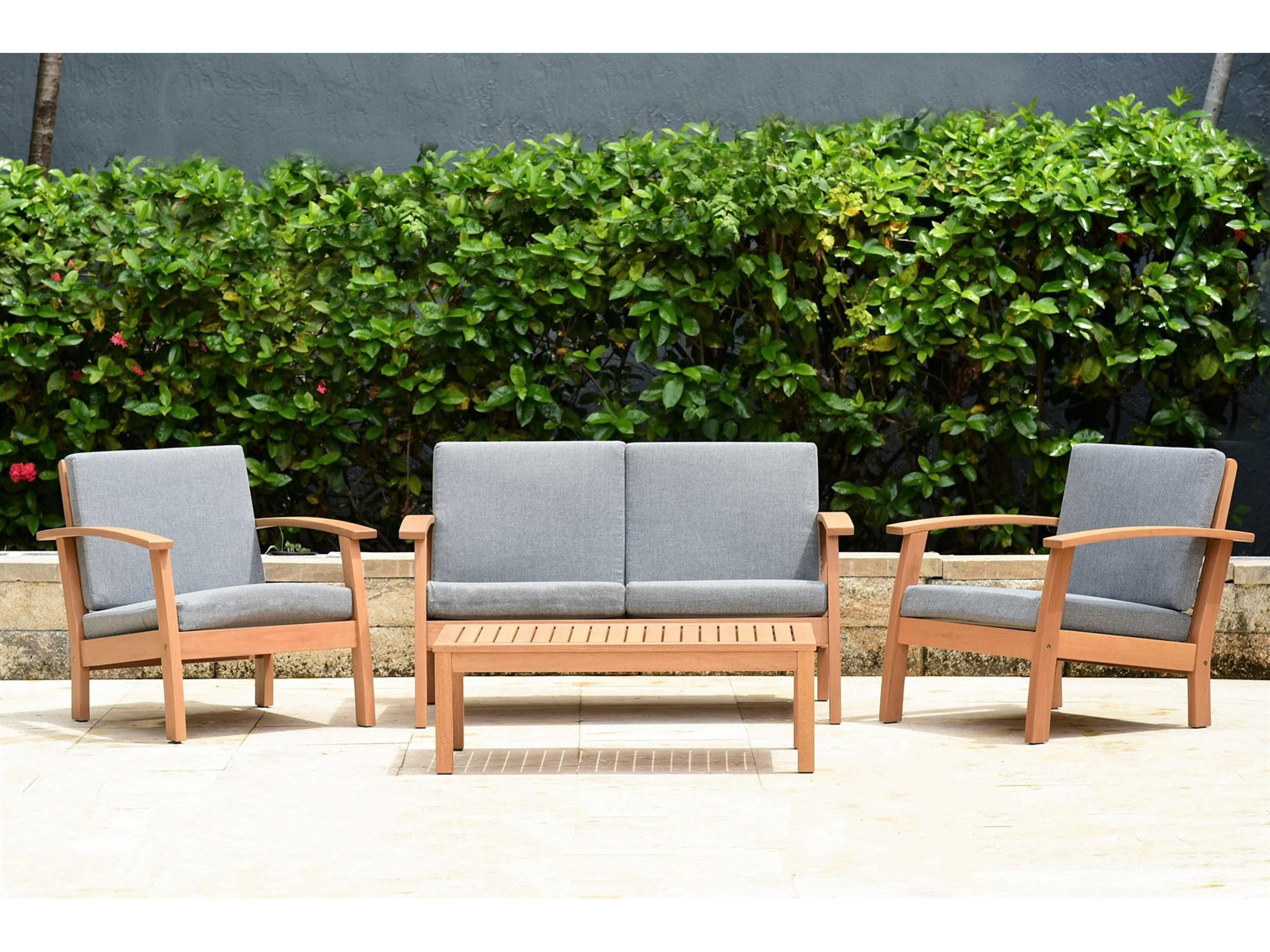 International Home Miami Amazonia Burano 4 Piece Wood Cushion Outdoor Lounge Set