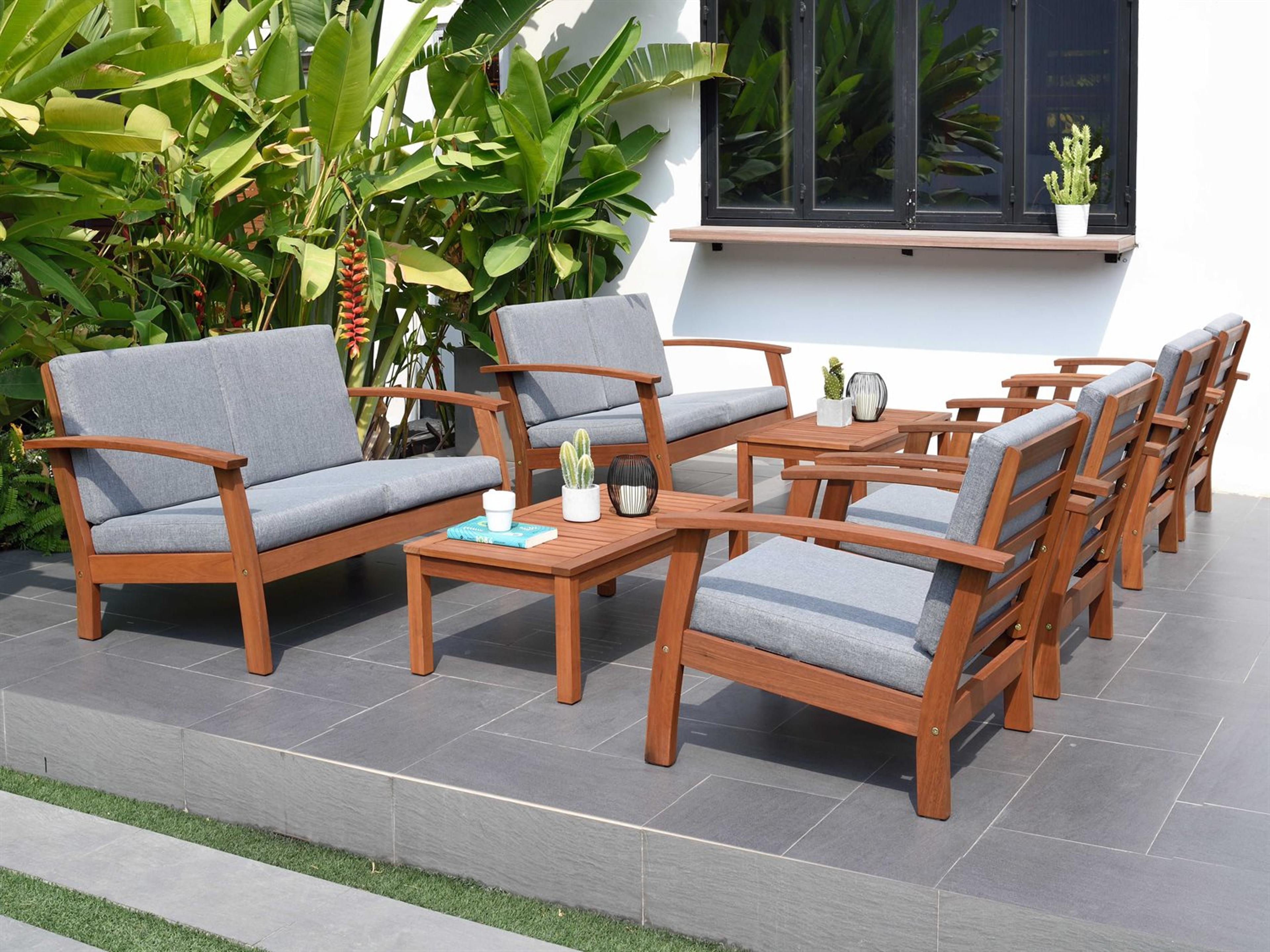 International Home Miami Amazonia Burano 8 Piece Wood Cushion Conversation Set
