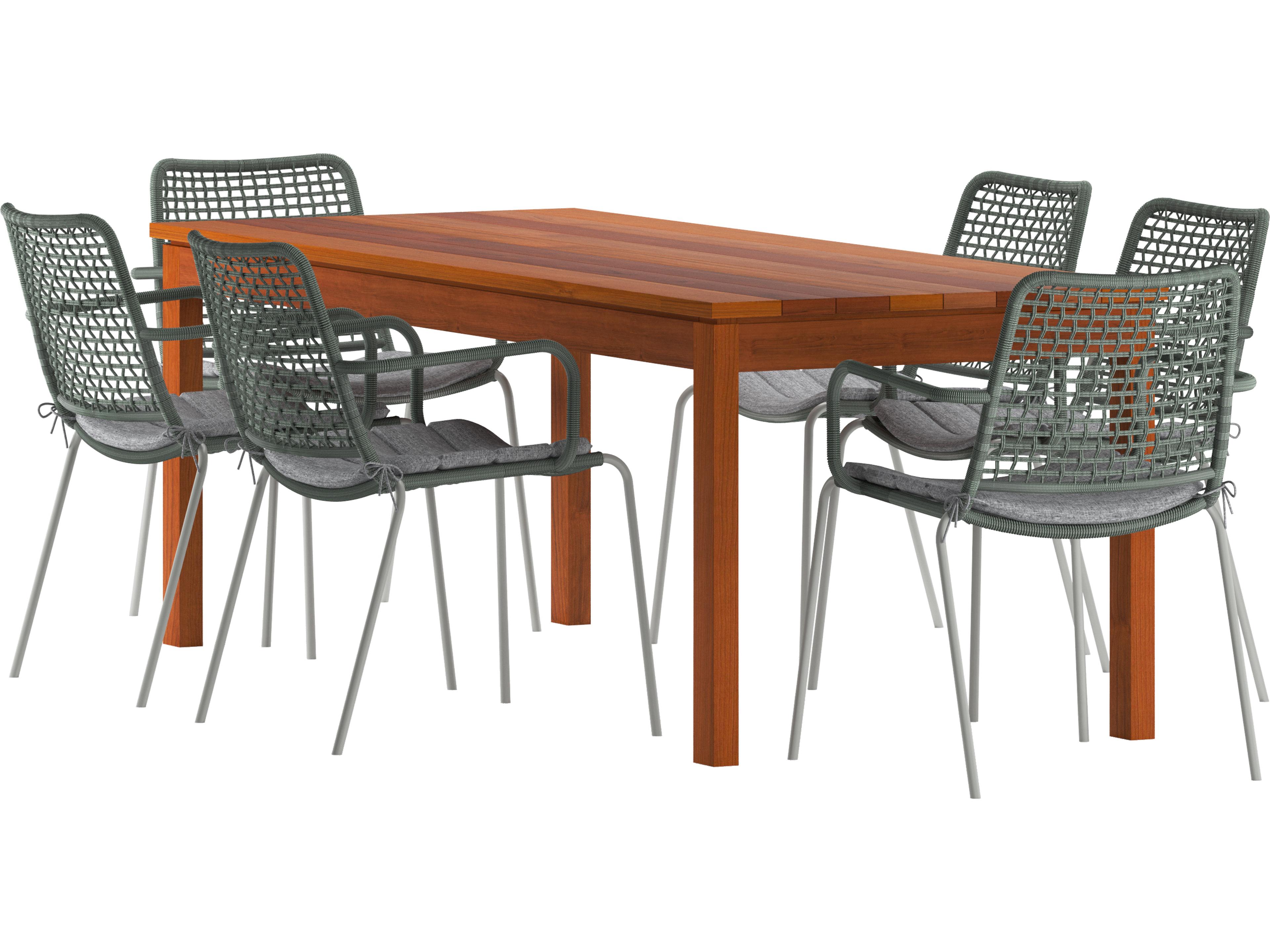 Amazonia Villeneuve Eucalyptus 7 Piece Outdoor Rectangular dining set with Grey chairs
