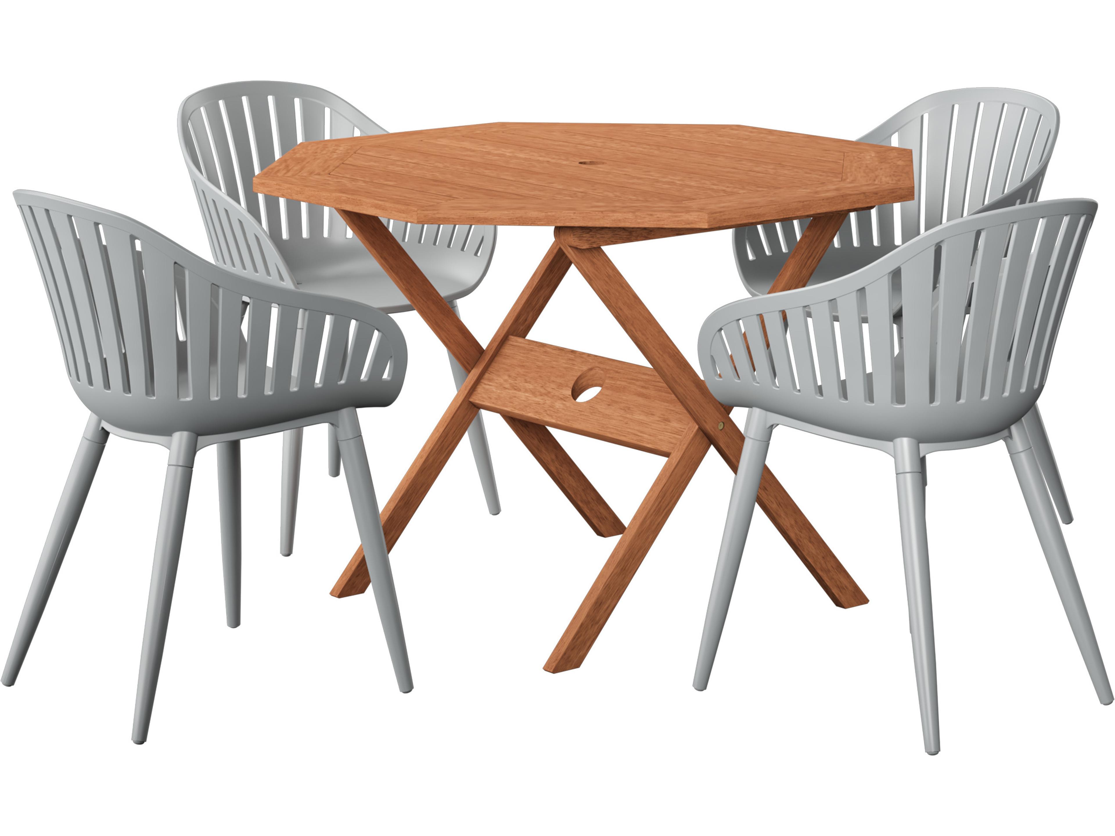 Amazonia Austria Eucalyptus 5 Piece Outdoor Octagonal dining set with Grey aluminum legs chairs