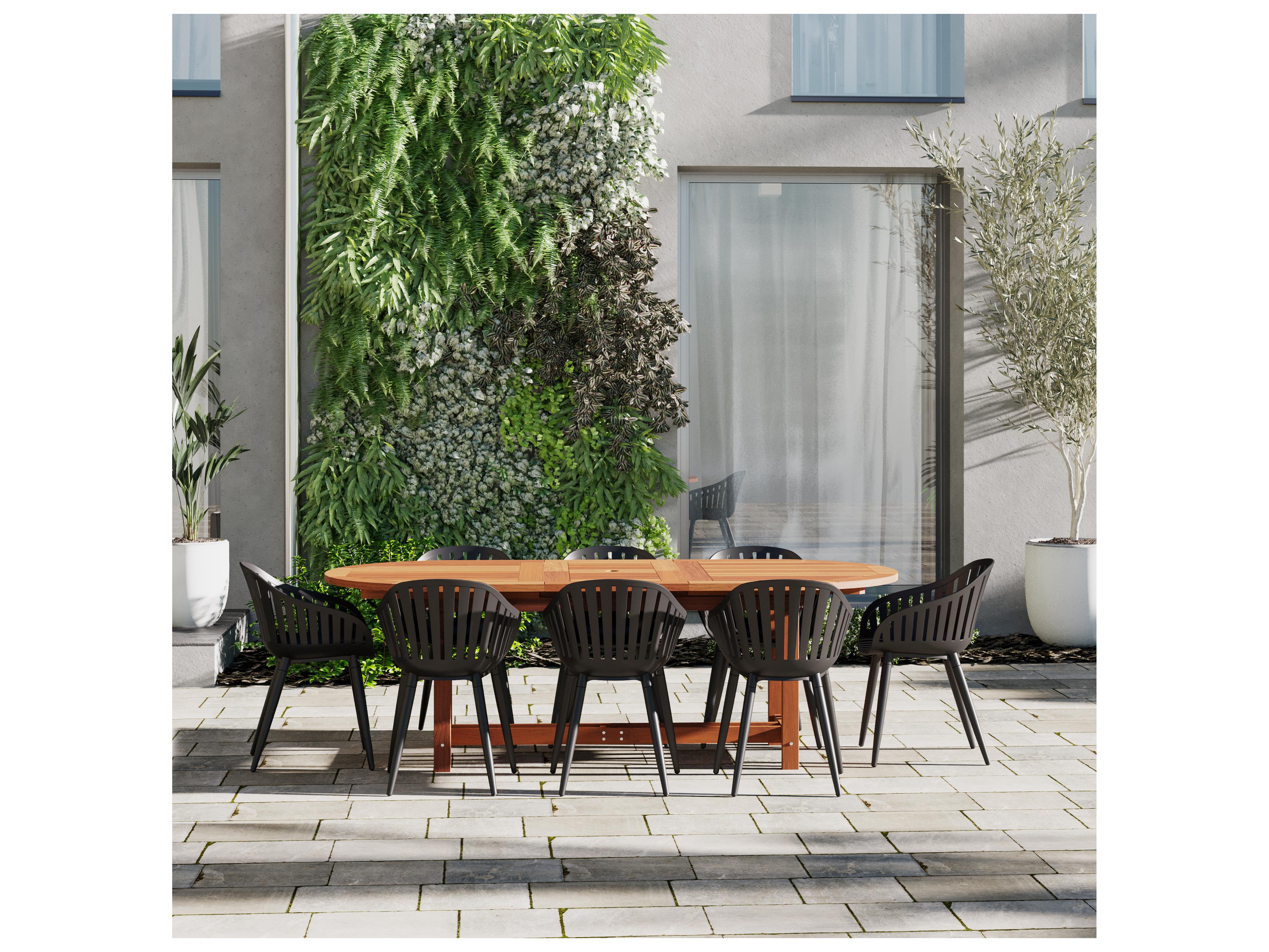 International Home Miami Amazonia Hungaroring Eucalyptus 9 Piece Outdoor Oval Extendable Dining Set with Black Aluminum Chairs