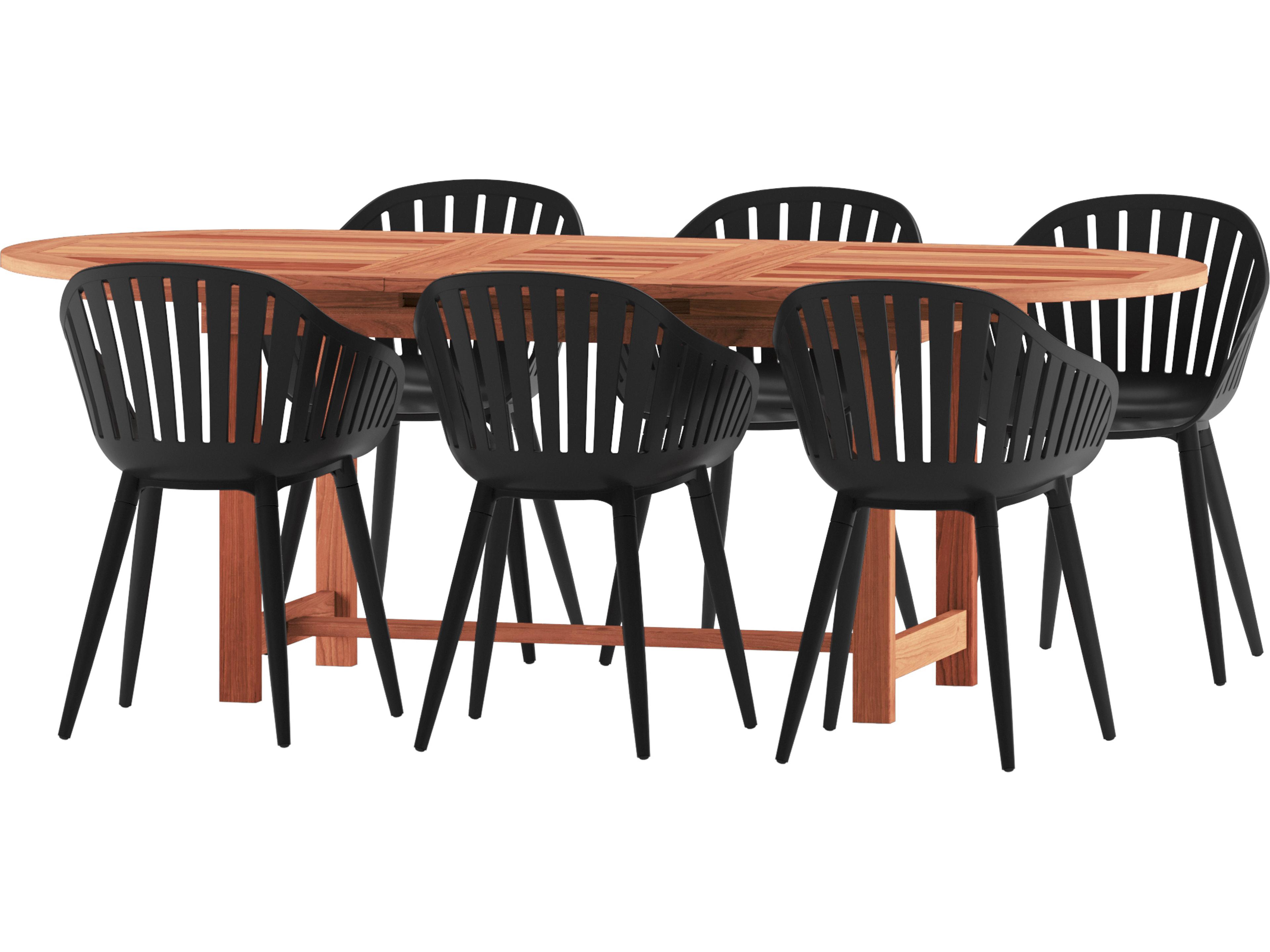 Amazonia Francorchamps Eucalyptus 7 Piece Outdoor Oval Extendable Dining Set with Black Aluminum Chairs