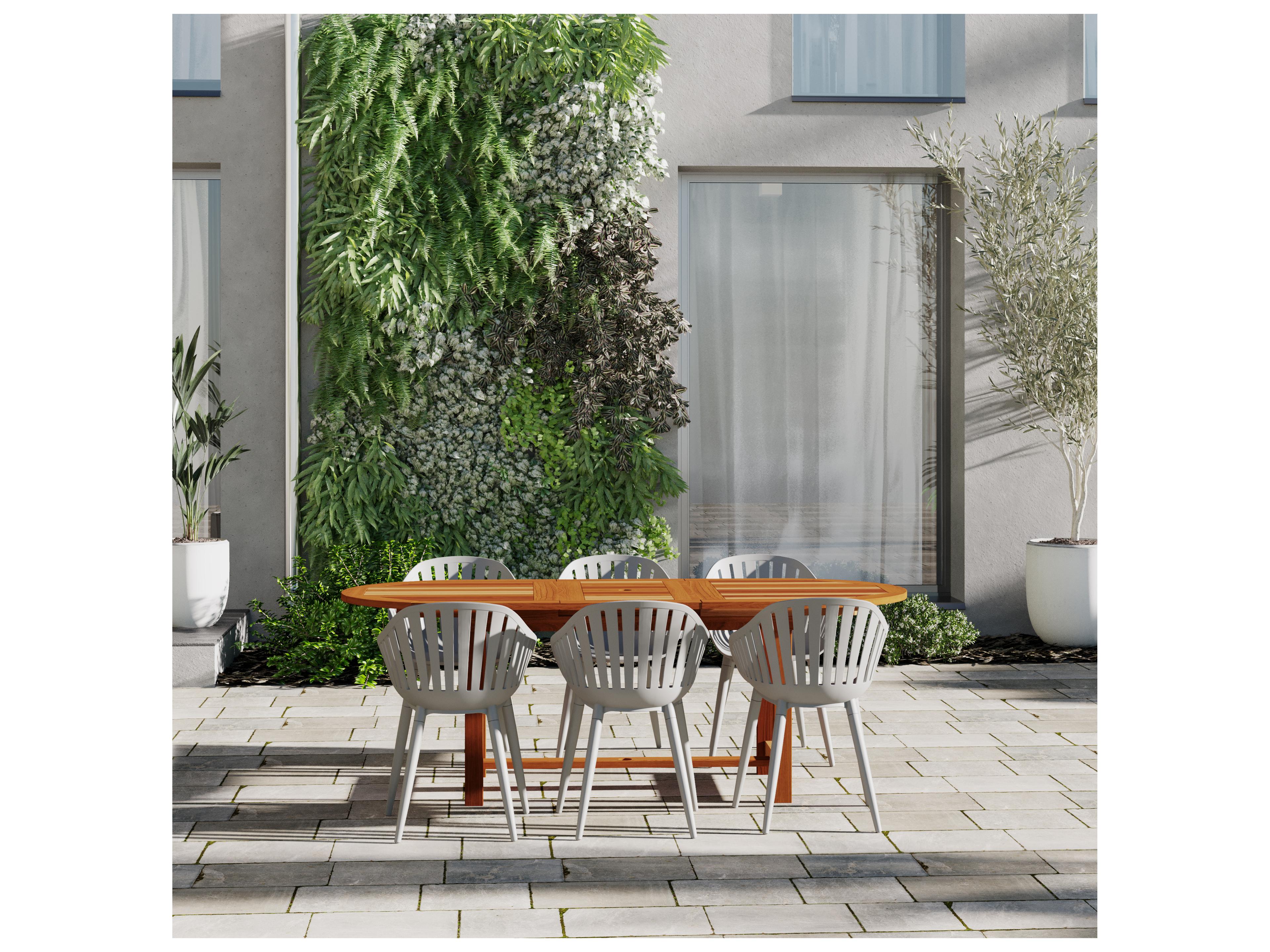 International Home Miami Amazonia Francorchamps Eucalyptus 7 Piece Outdoor Oval Extendable Dining Set with Grey Aluminum Chairs