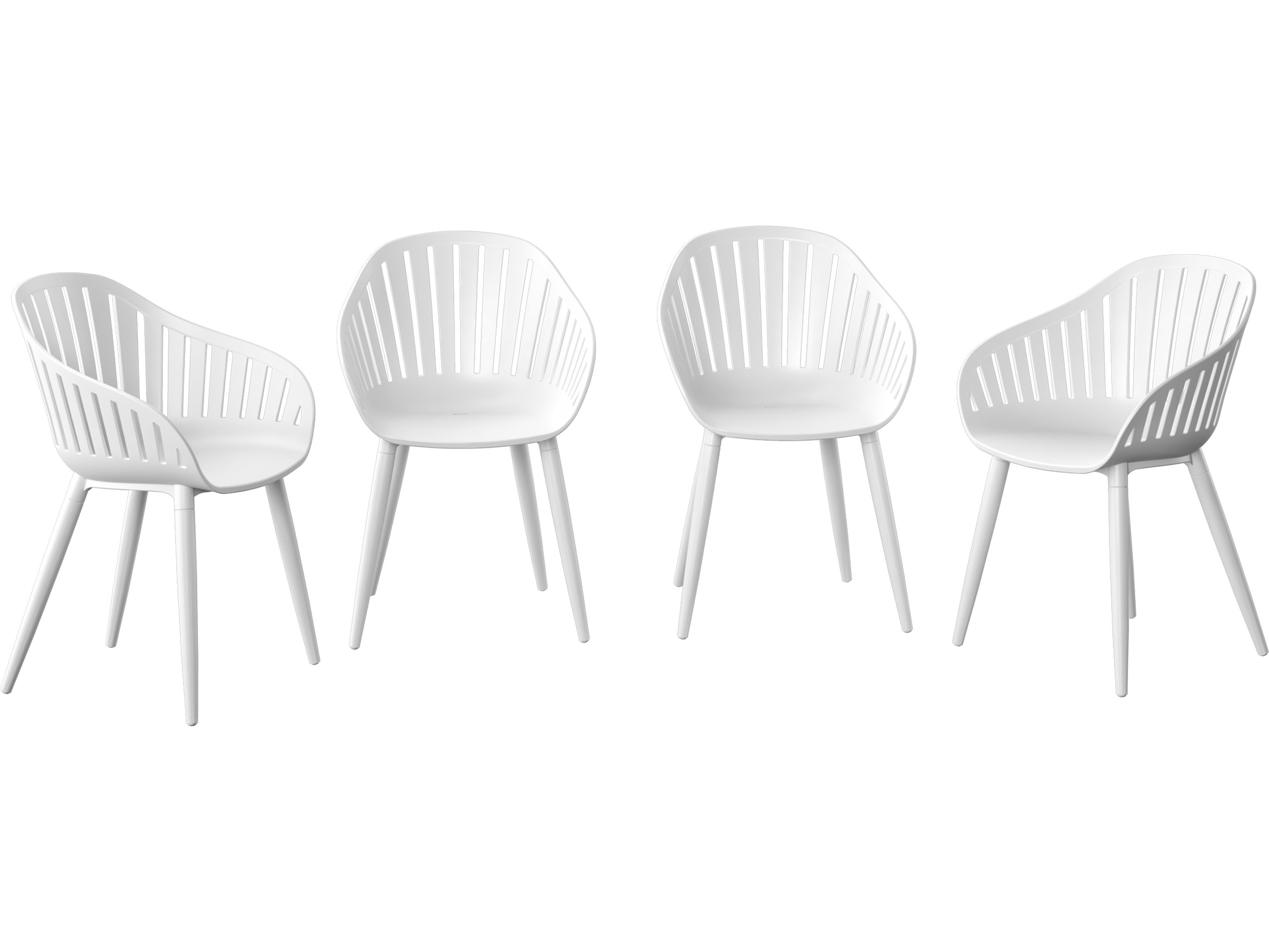 International Home Miami Amazonia Francorchamps Eucalyptus 7 Piece Outdoor Oval Extendable Dining Set with White Aluminum Chairs