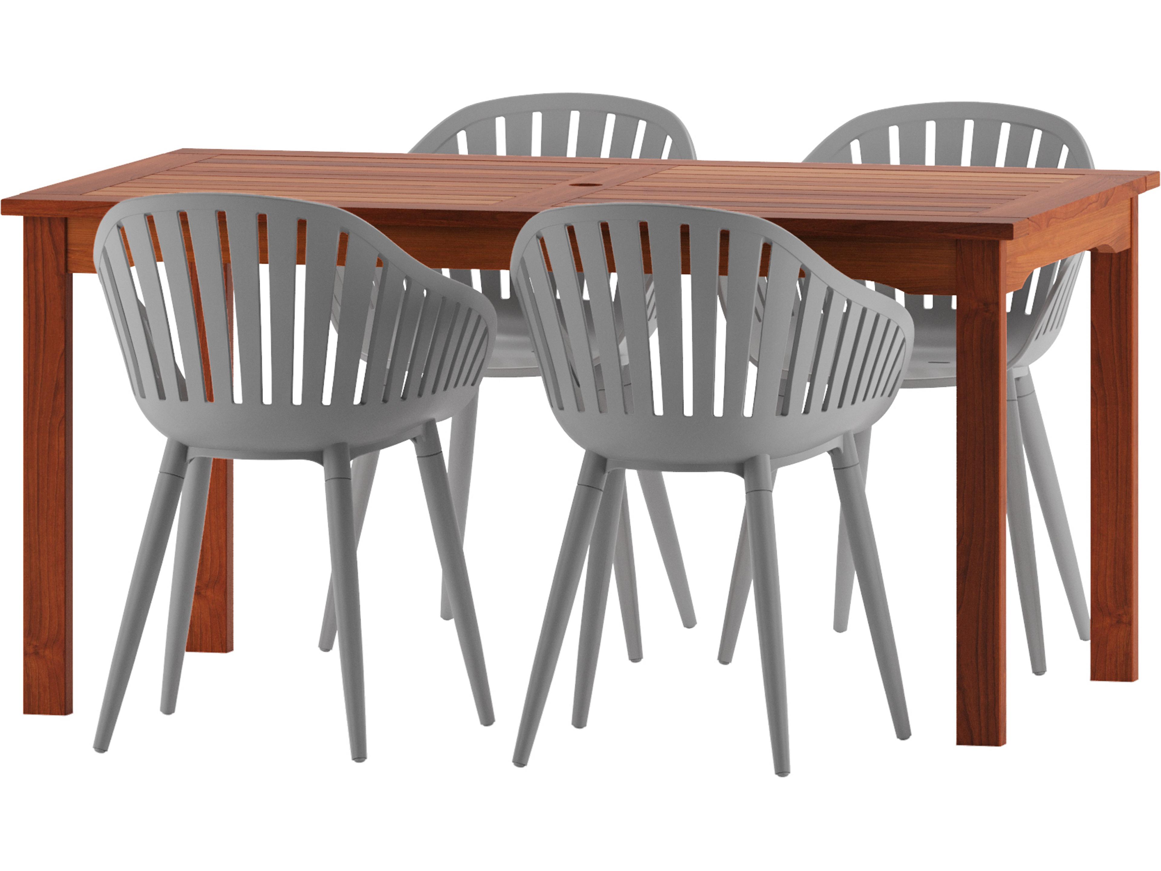 Amazonia Zandvoort Eucalyptus 5 Piece Outdoor Rectangular dining set with Grey aluminum legs chairs