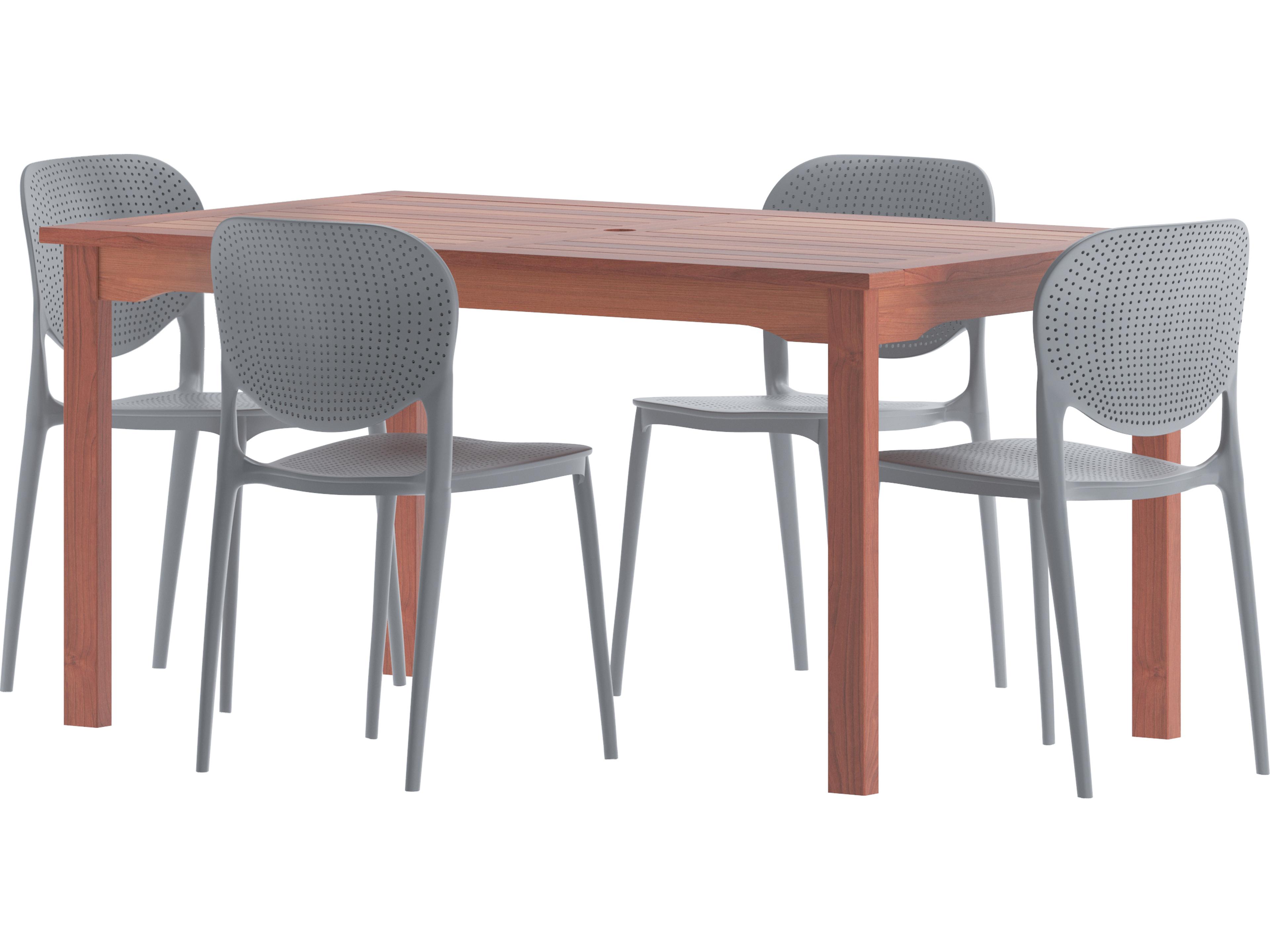 Amazonia Zandvoort Eucalyptus 5 Piece Outdoor Rectangular dining set with Grey Armchairs