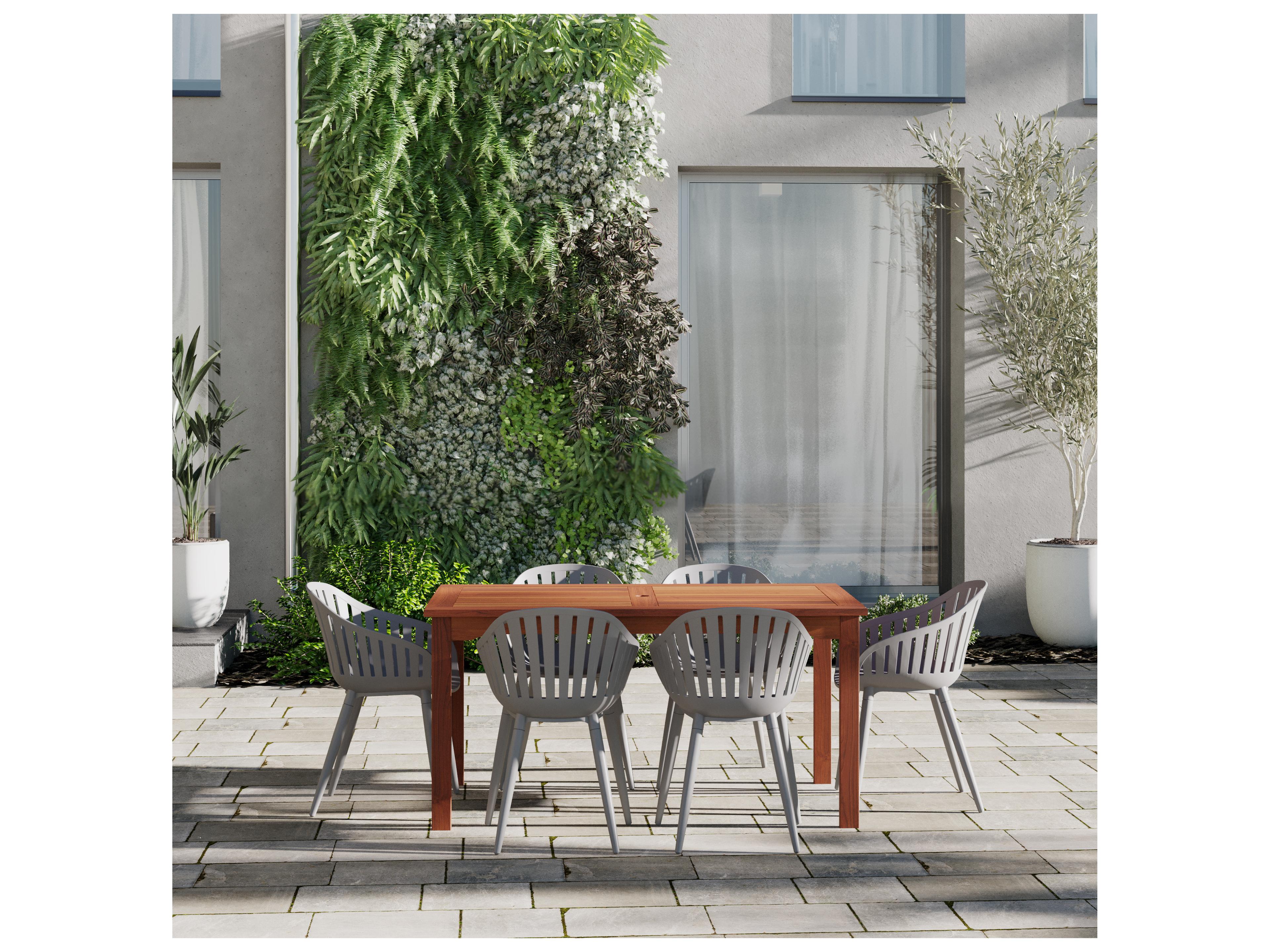 International Home Miami Amazonia Zandvoort Eucalyptus 7 Piece Outdoor Rectangular dining set with Grey aluminum legs chairs