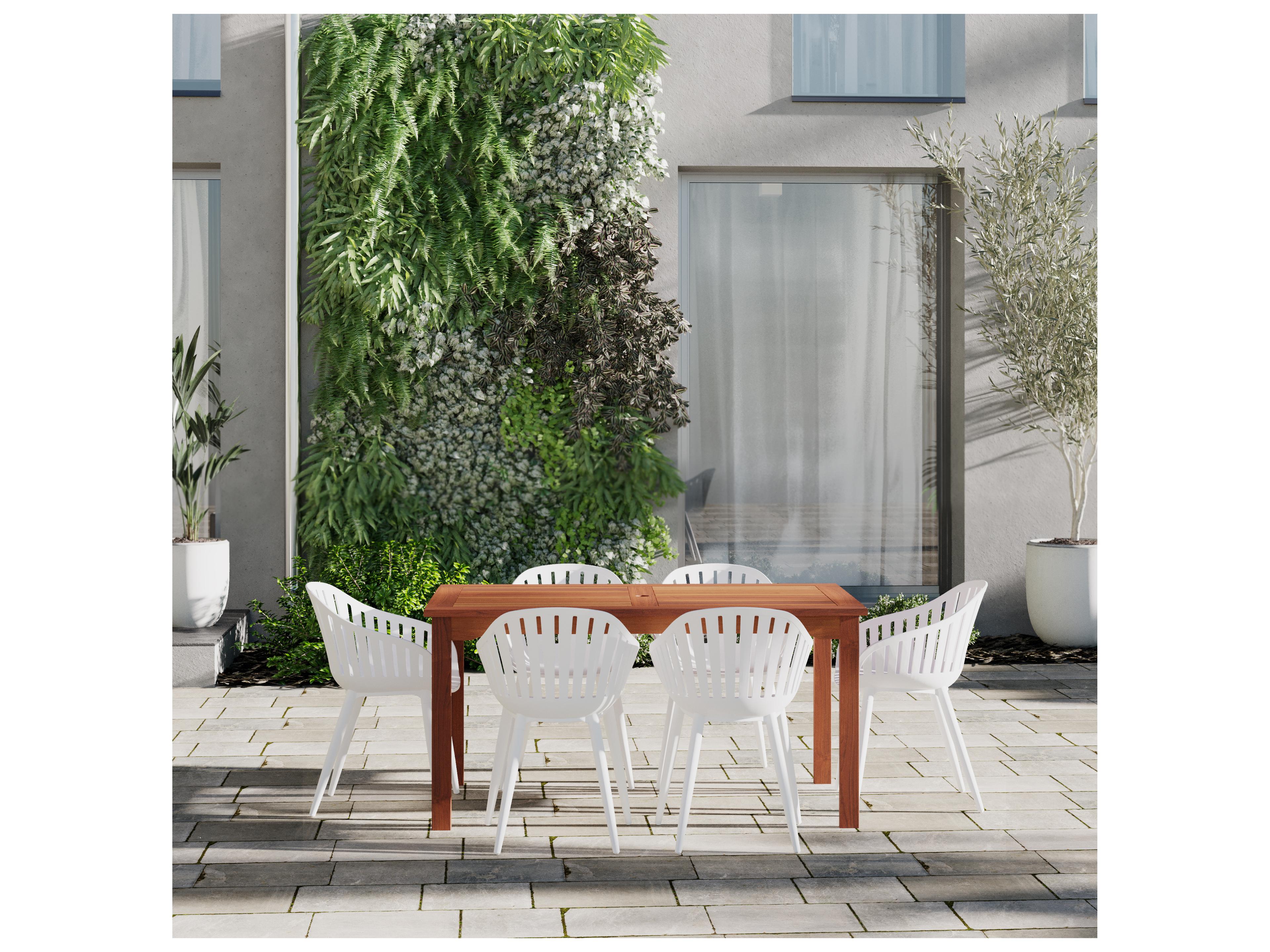 International Home Miami Amazonia Zandvoort Eucalyptus 7 Piece Outdoor Rectangular dining set with White aluminum legs chairs