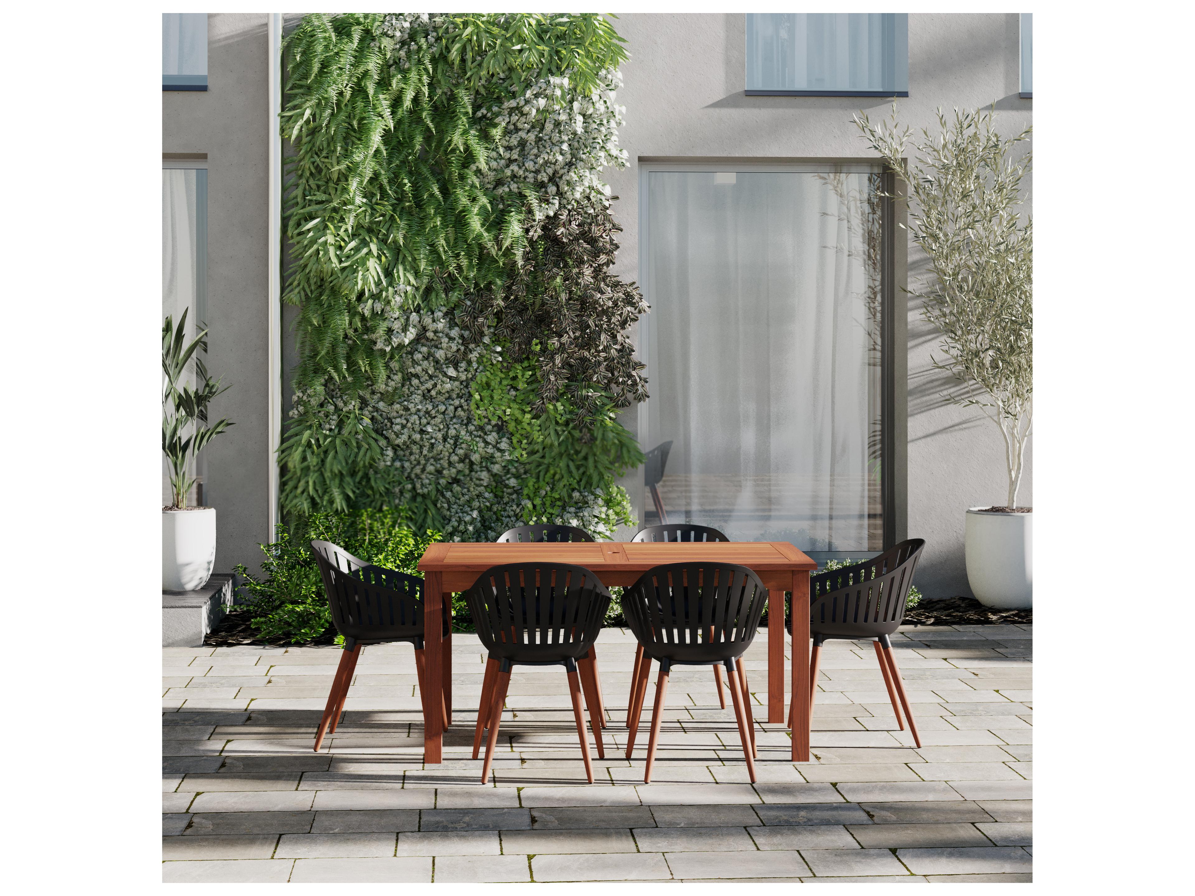 International Home Miami Amazonia Zandvoort Eucalyptus 7 Piece Outdoor Rectangular dining set with Black chairs