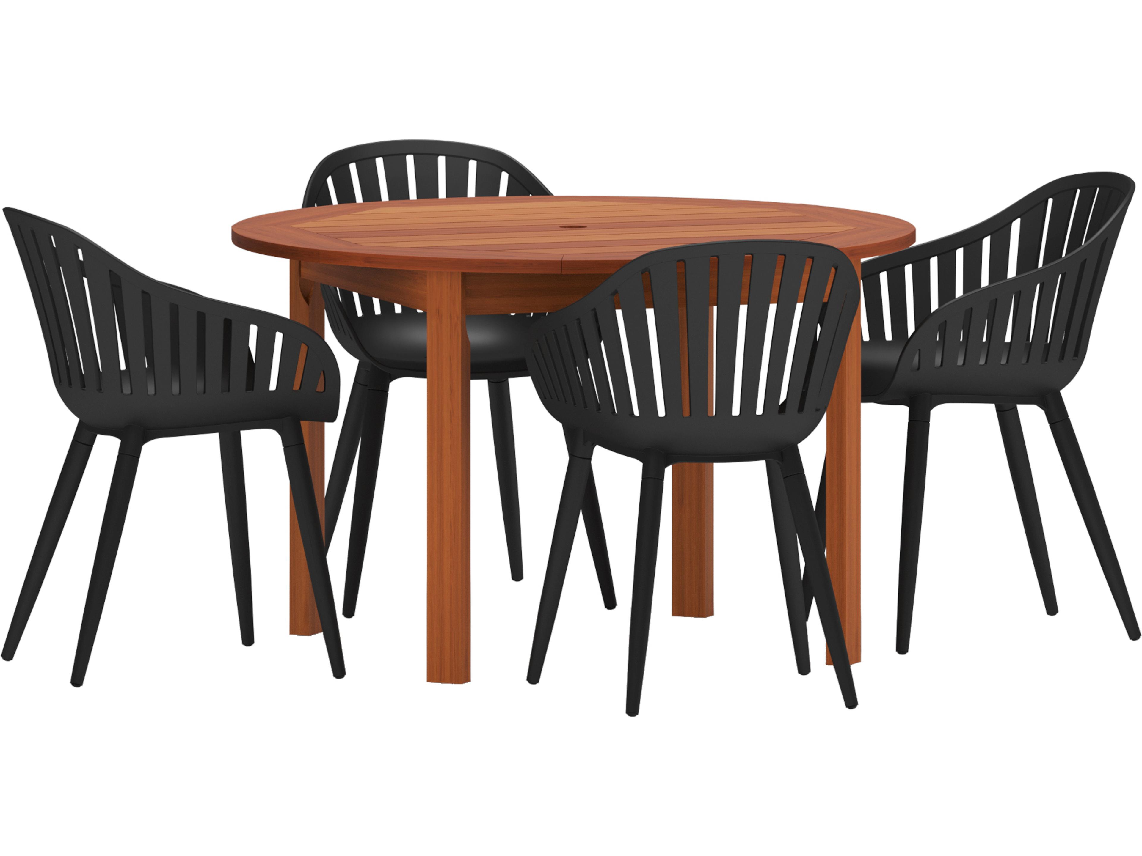 Amazonia Monza Eucalyptus 5 Piece Outdoor Round dining set with Black aluminum legs chairs