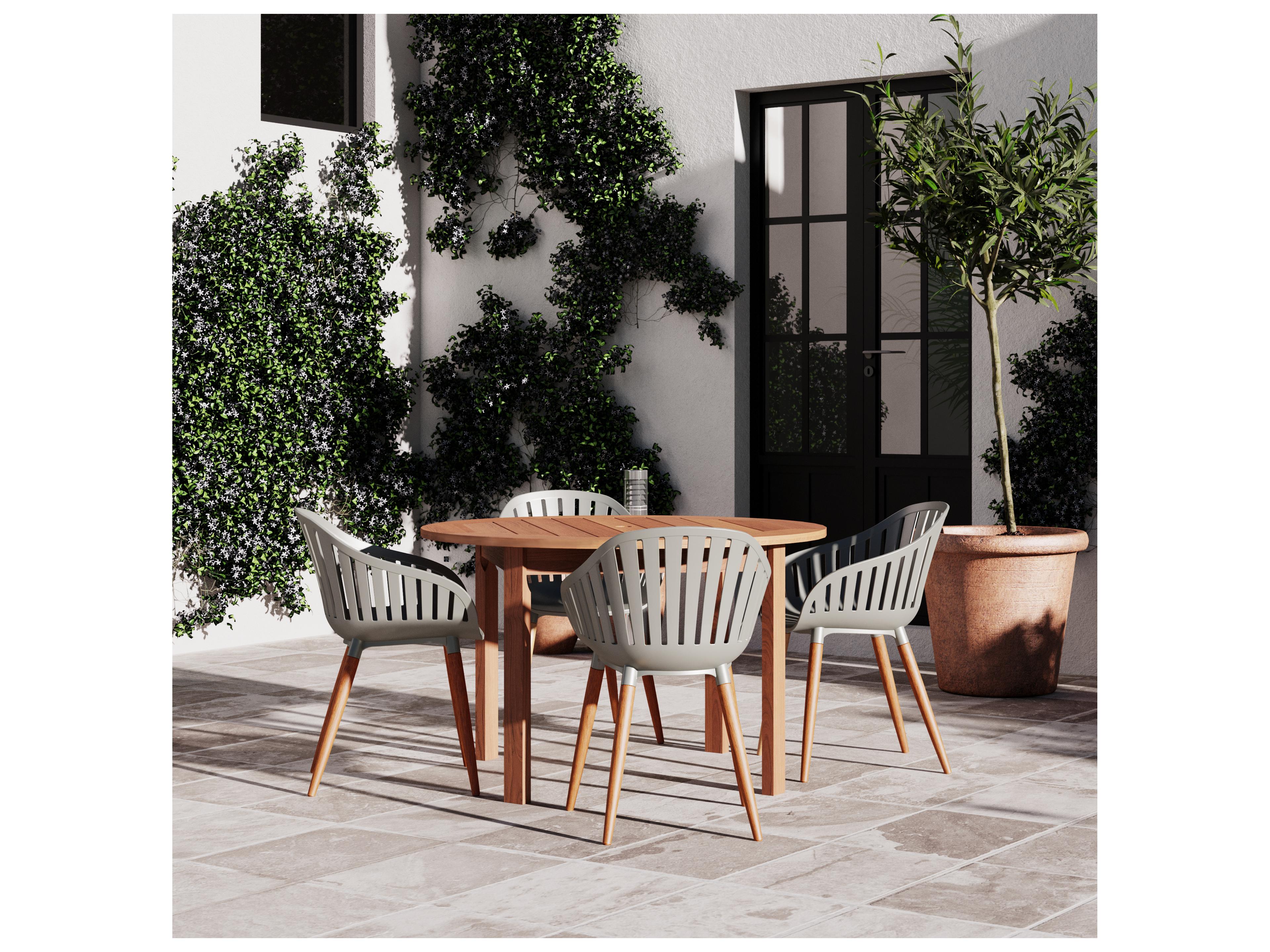 International Home Miami Amazonia Monza Eucalyptus 5 Piece Outdoor Round dining set with Grey chairs