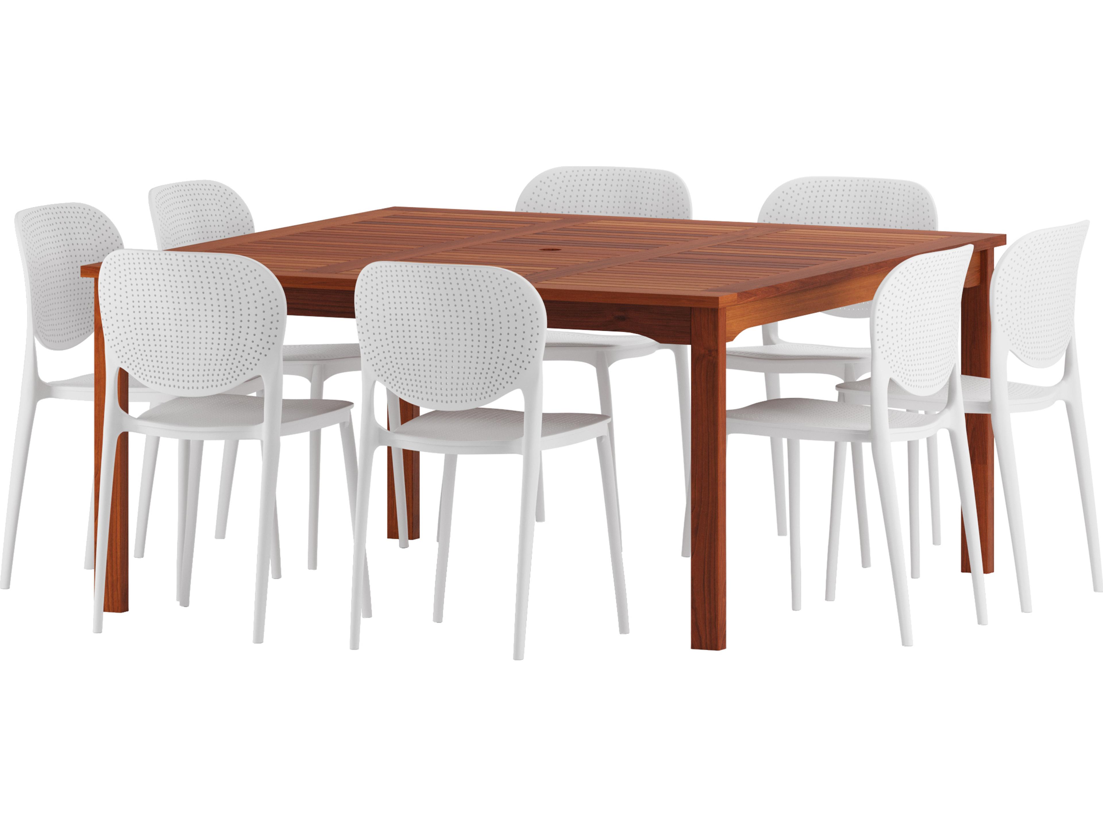 Amazonia Sochi Eucalyptus 9 Piece Outdoor Square Dining Set with White Plastic Chairs