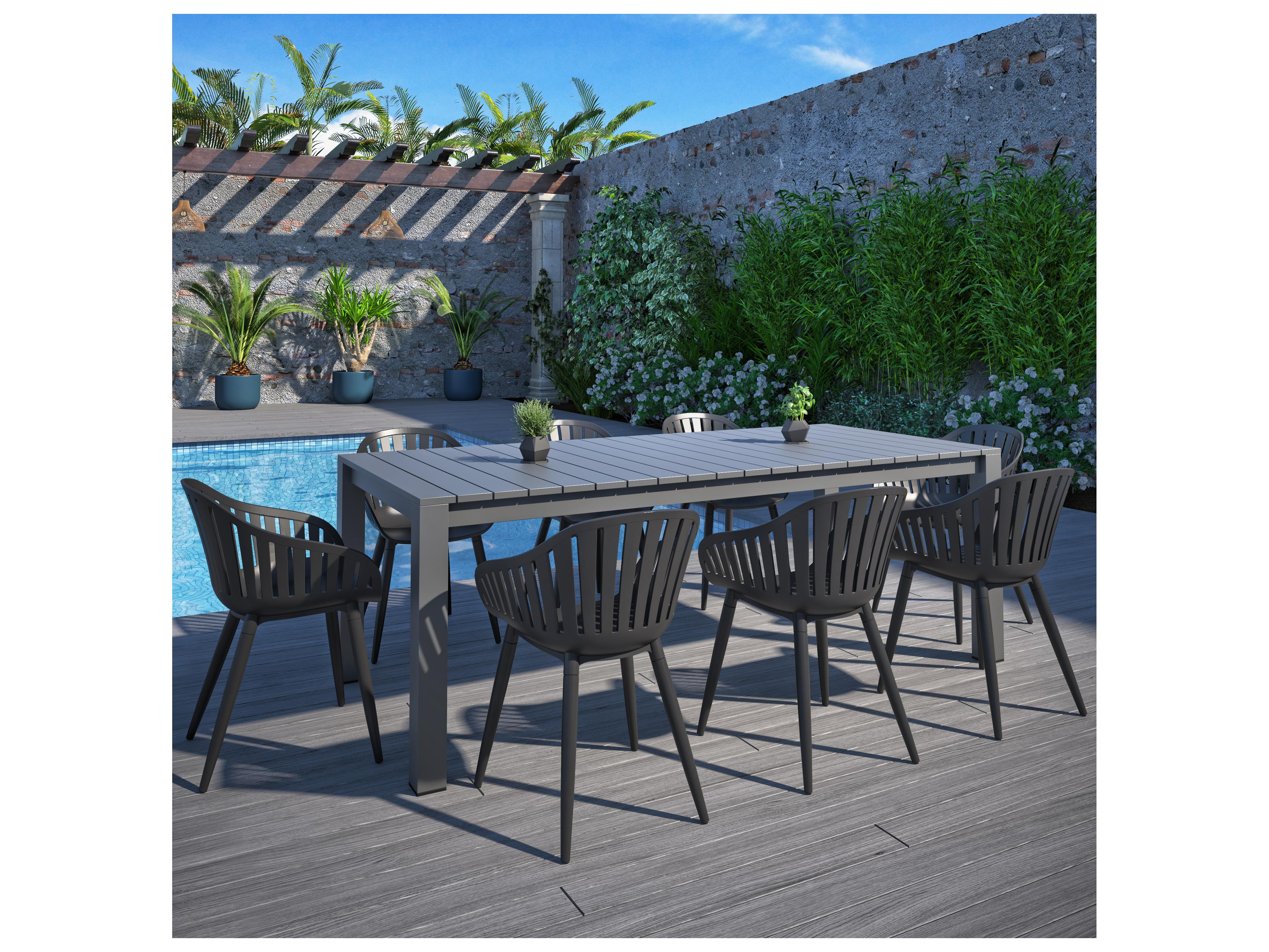 International Home Miami Amazonia Saudi Eucalyptus 9 Piece Outdoor Dining Set with Black Aluminum Chairs