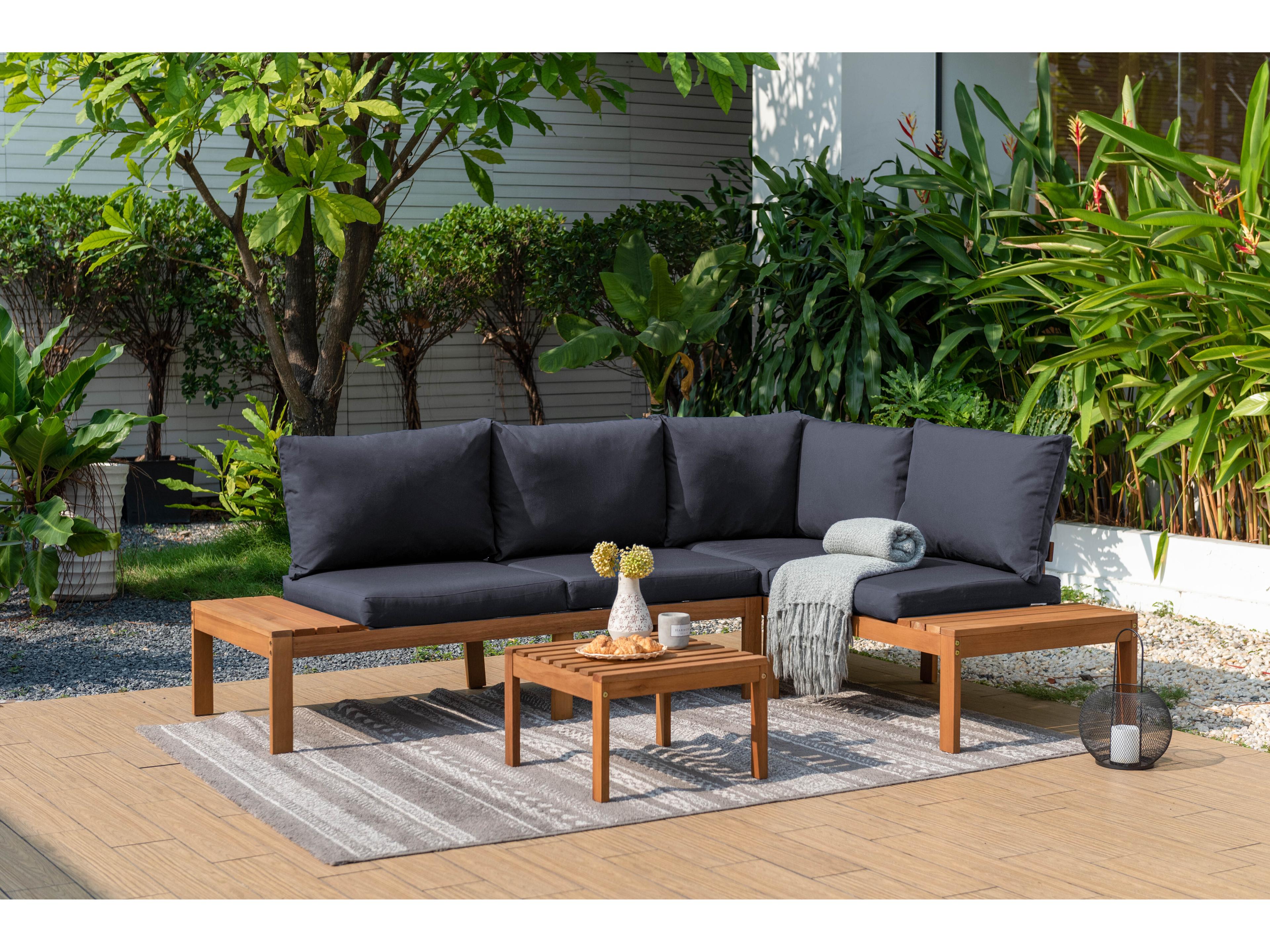 International Home Miami Amazonia Teak Finish Montecarlo 3-Piece Deep Seat Conversation Set With Cushions
