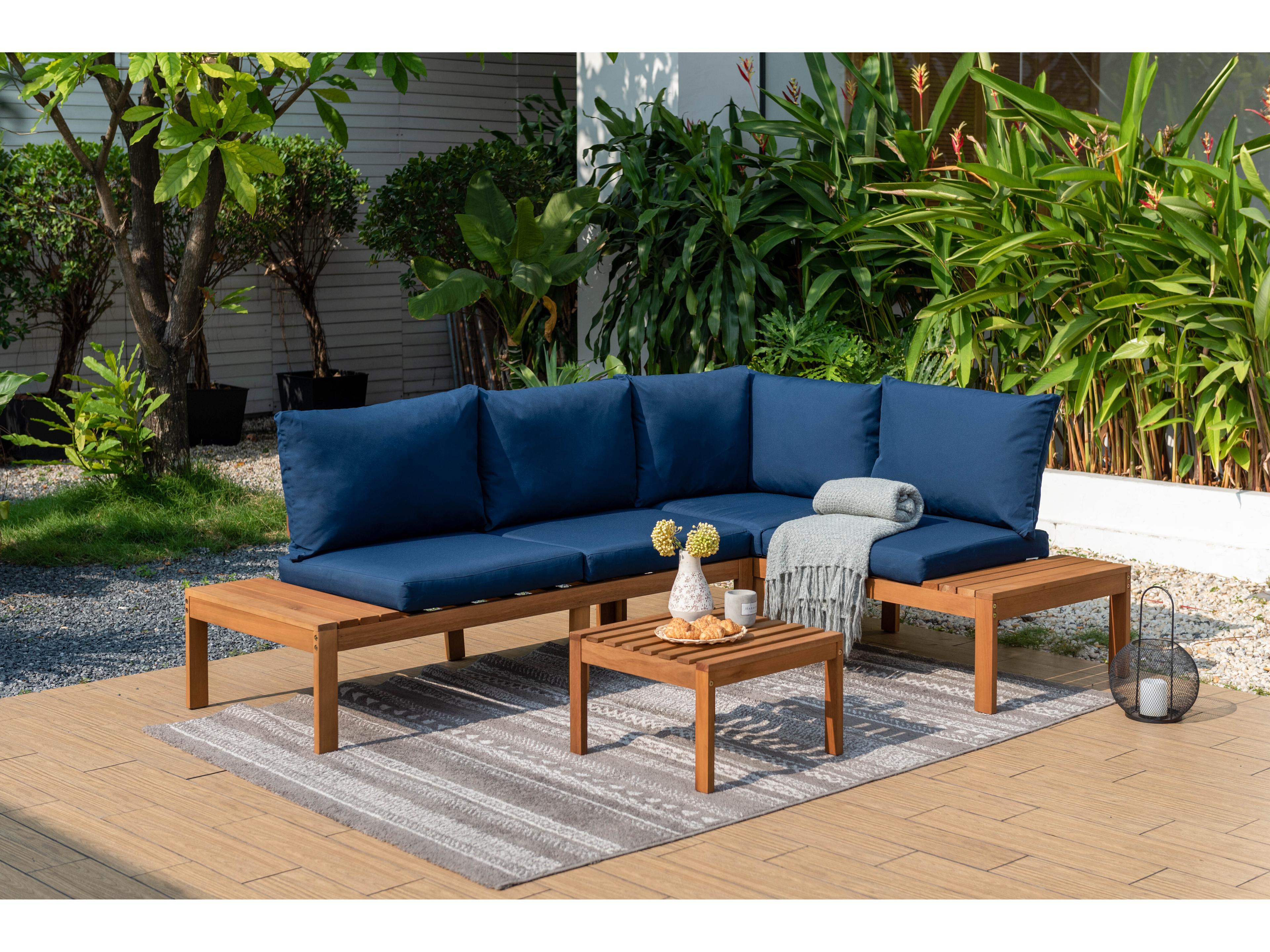 International Home Miami Amazonia Teak Finish Montecarlo 3-Piece Deep Seat Conversation Set With Cushions