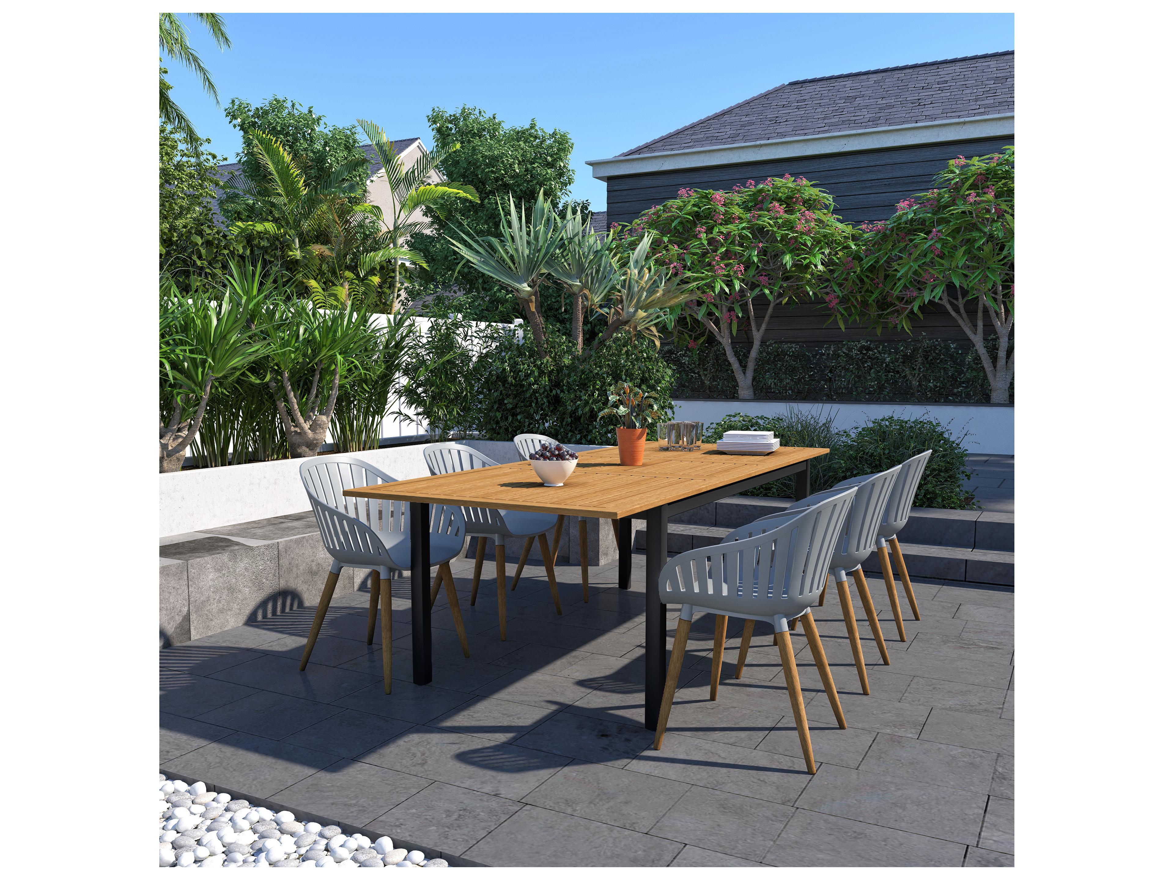 International Home Miami Amazonia 7 Piece Rectangular Patio Dining Set - Grey Plastic/Resin Chairs