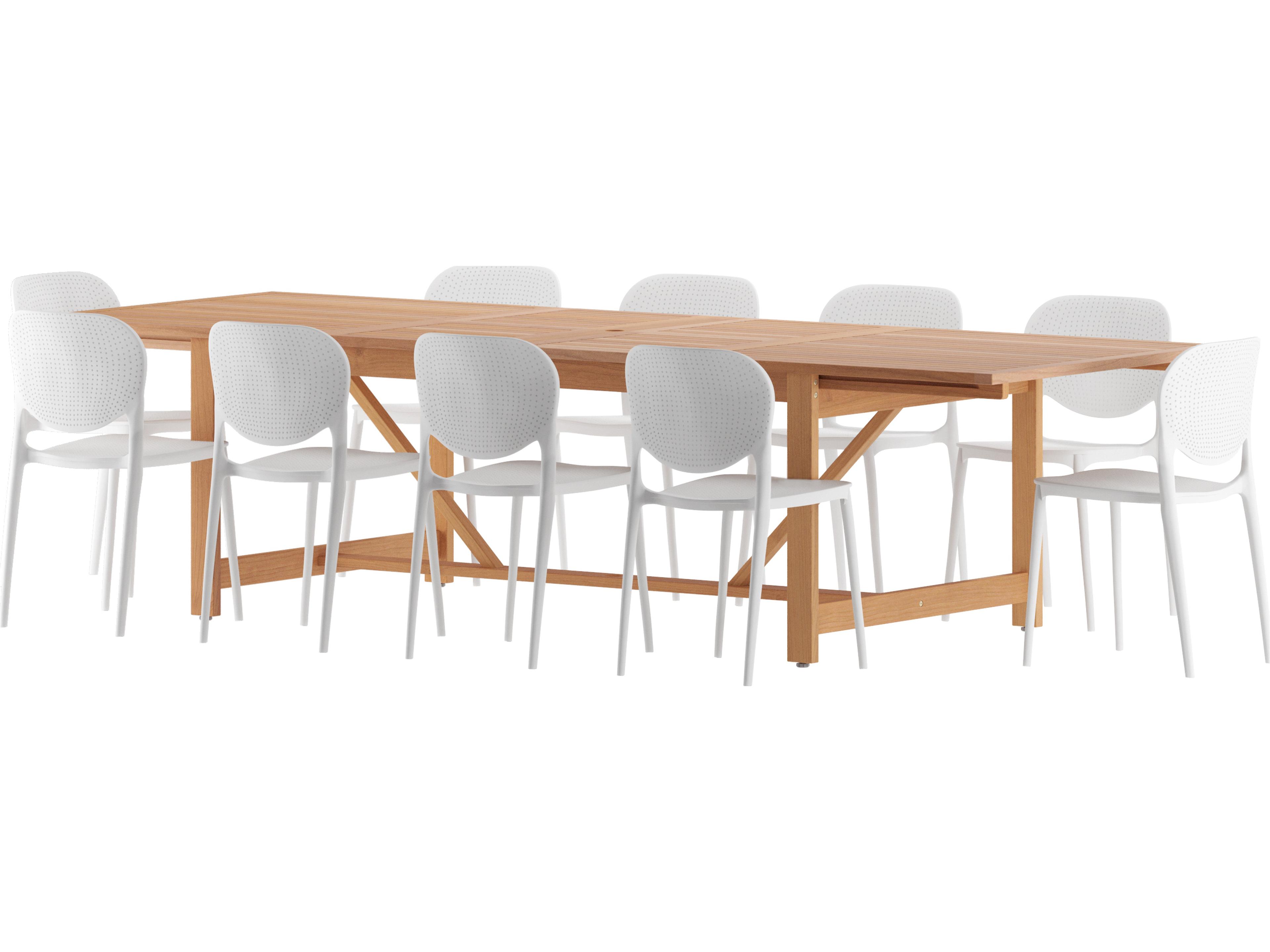 Amazonia Interlagos Word 11 Piece Outdoor Rectangular Extendable dining set with White Plastic chairs