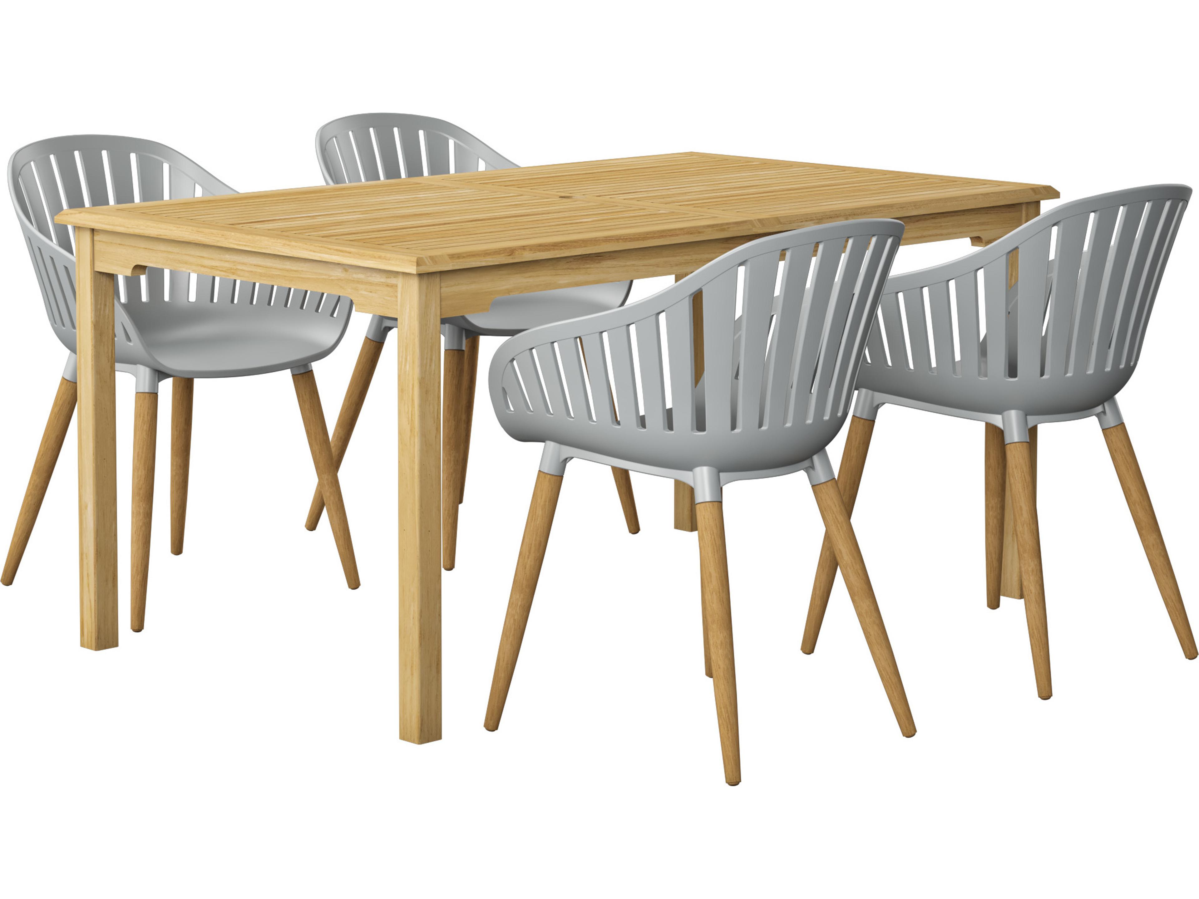 Amazonia Suzuka Teak 5 Piece Outdoor Rectangular dining set with Grey chairs