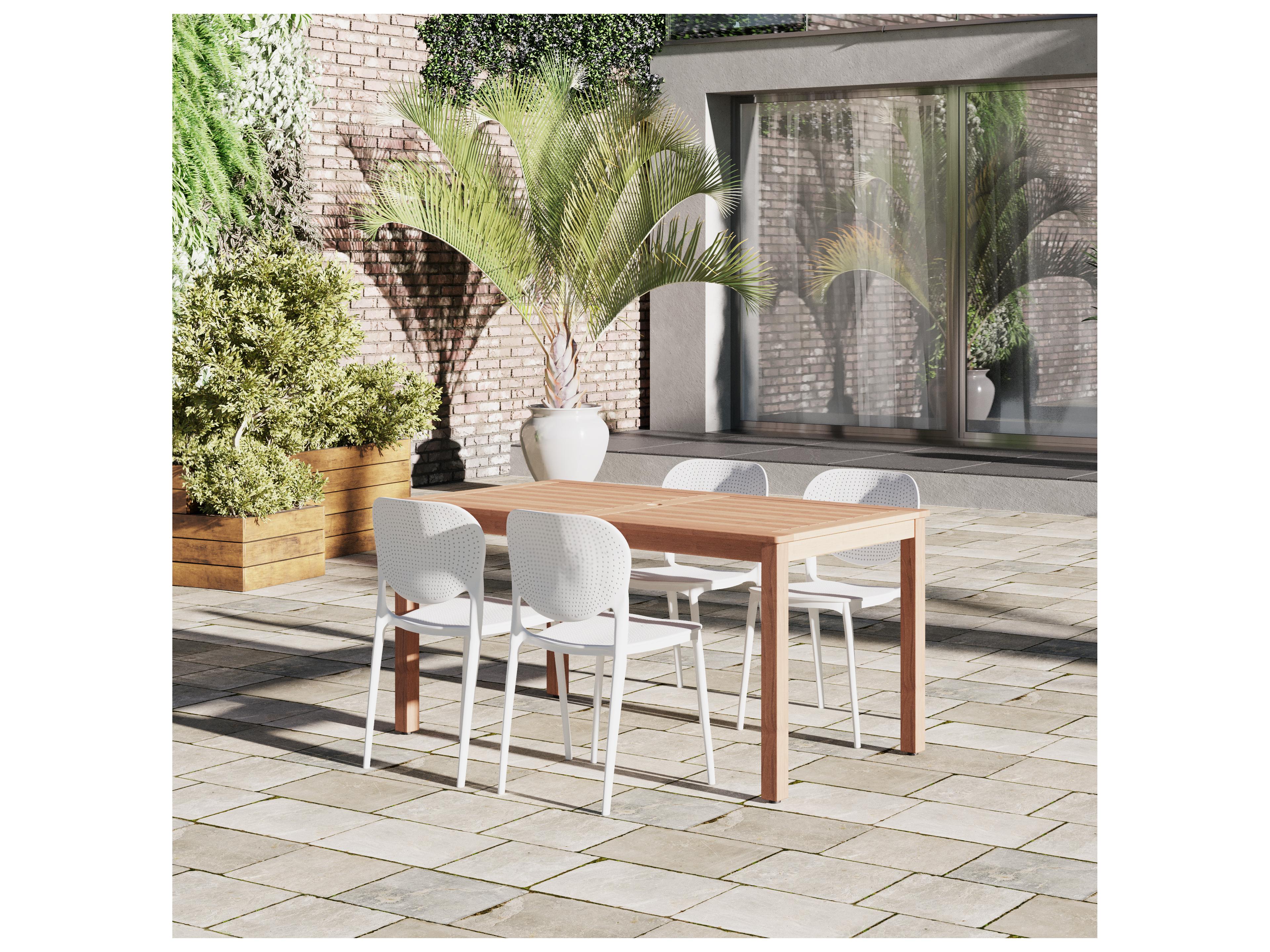 Amazonia Mika Eucalyptus 7 Piece Outdoor Rectangular Dining Set with White Plastic Chairs