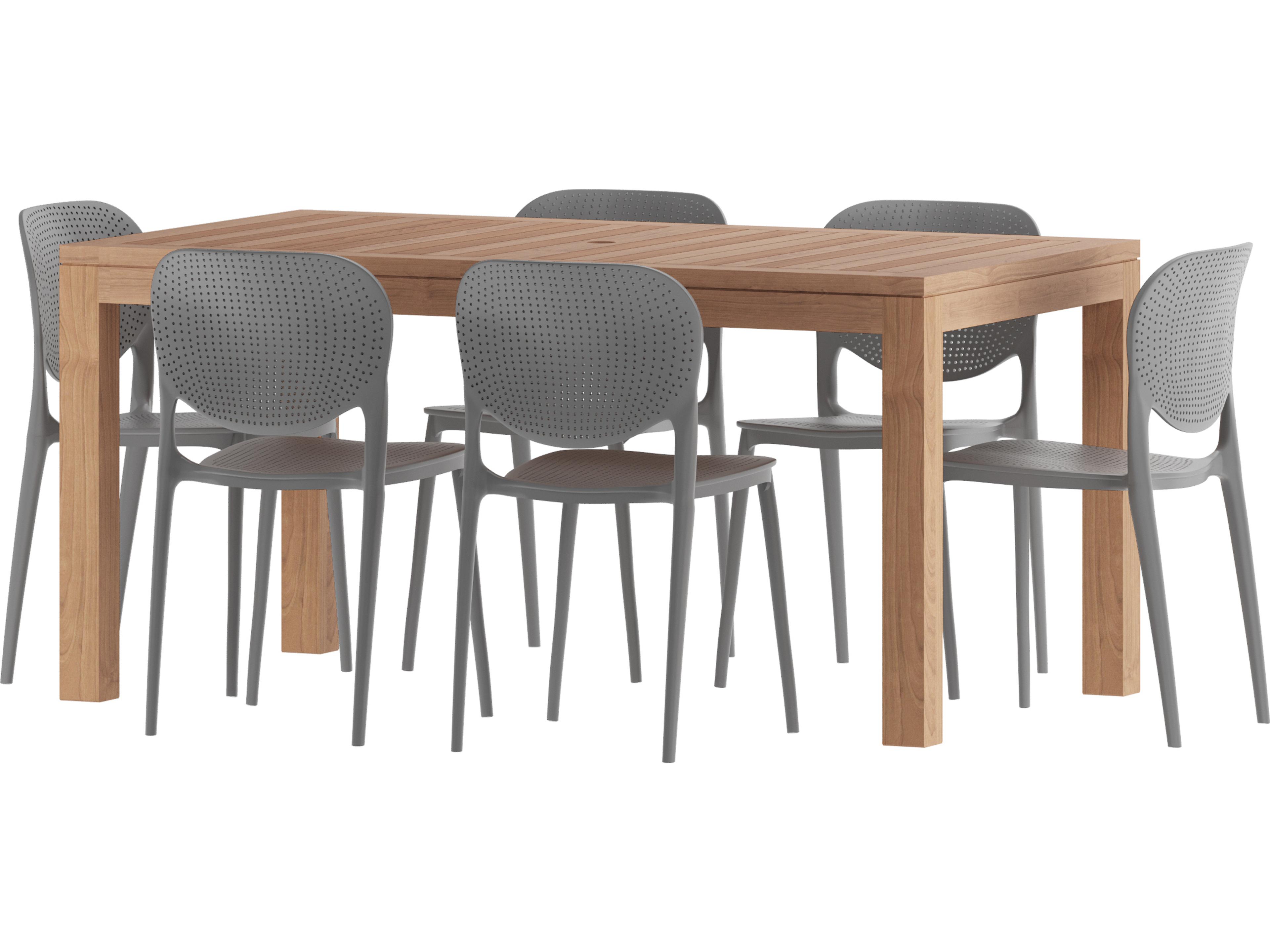 Amazonia Americas Teak 7 Piece Outdoor Rectangular dining set with Grey Plastic Armchairs