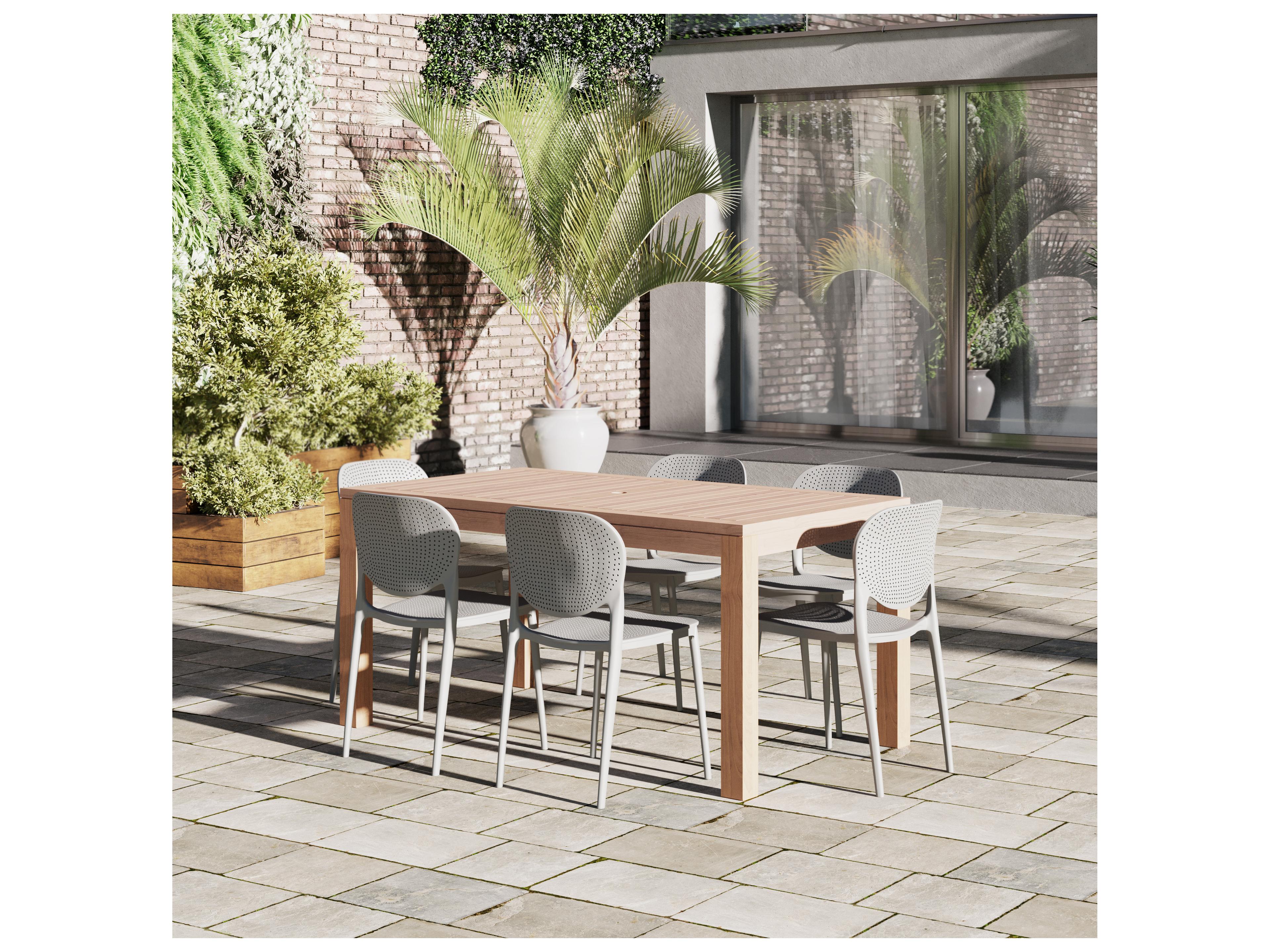 International Home Miami Amazonia Americas Teak 7 Piece Outdoor Rectangular dining set with Grey Plastic Armchairs