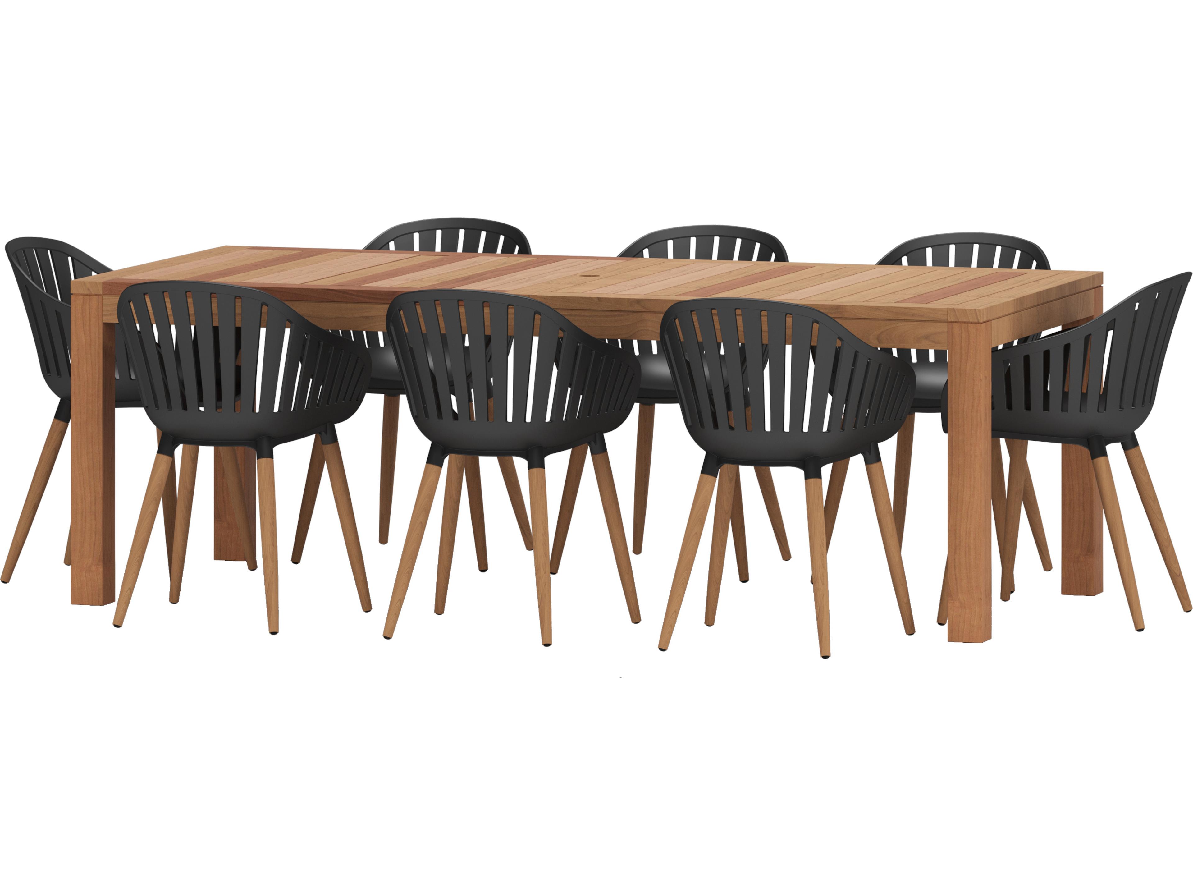 Amazonia Mexico Teak 9 Piece Outdoor Rectangular dining set with Black chairs