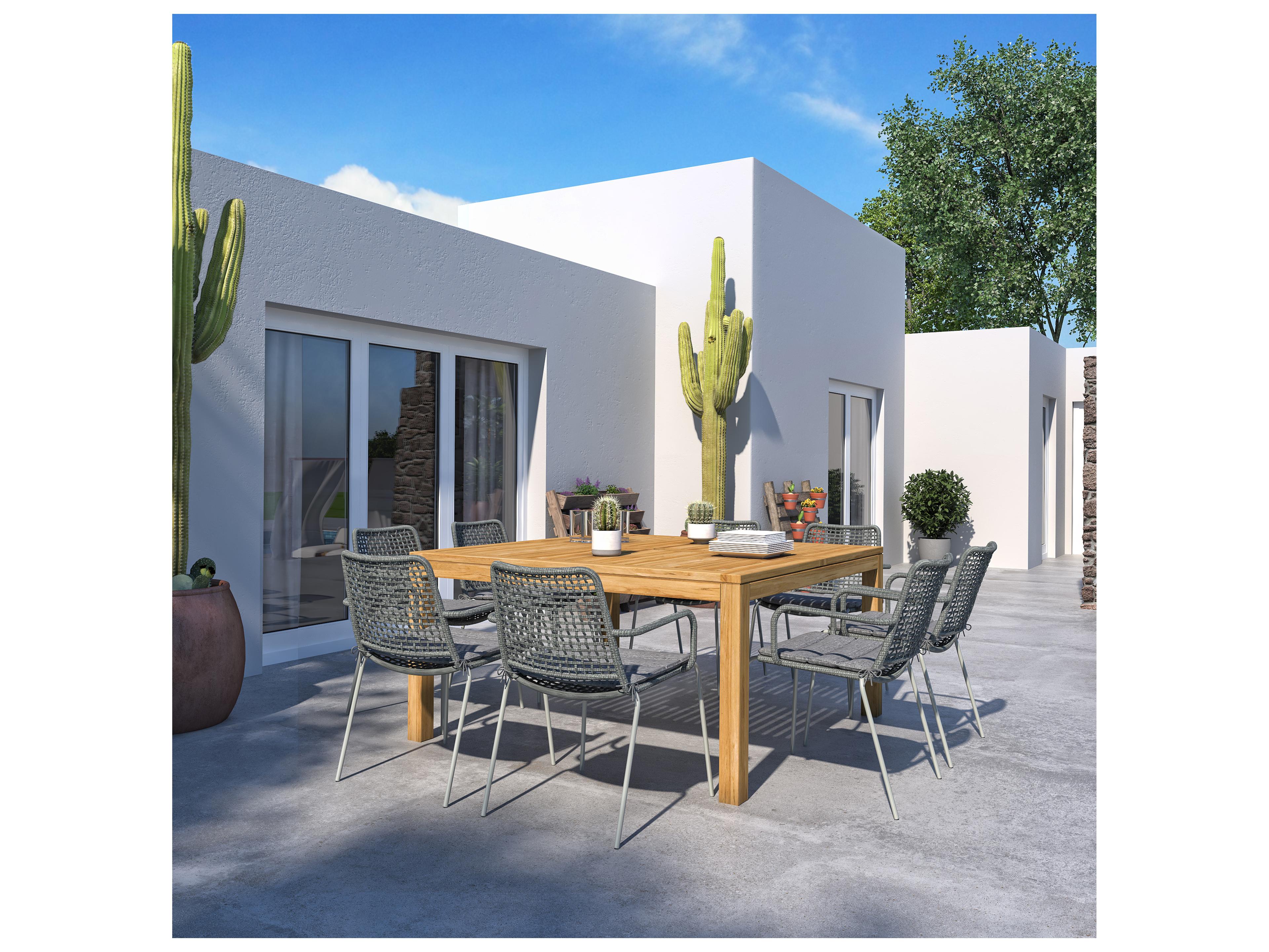 International Home Miami Amazonia Fangio Teak 9 Piece Outdoor Square Dining Set with 6 Grey Chairs