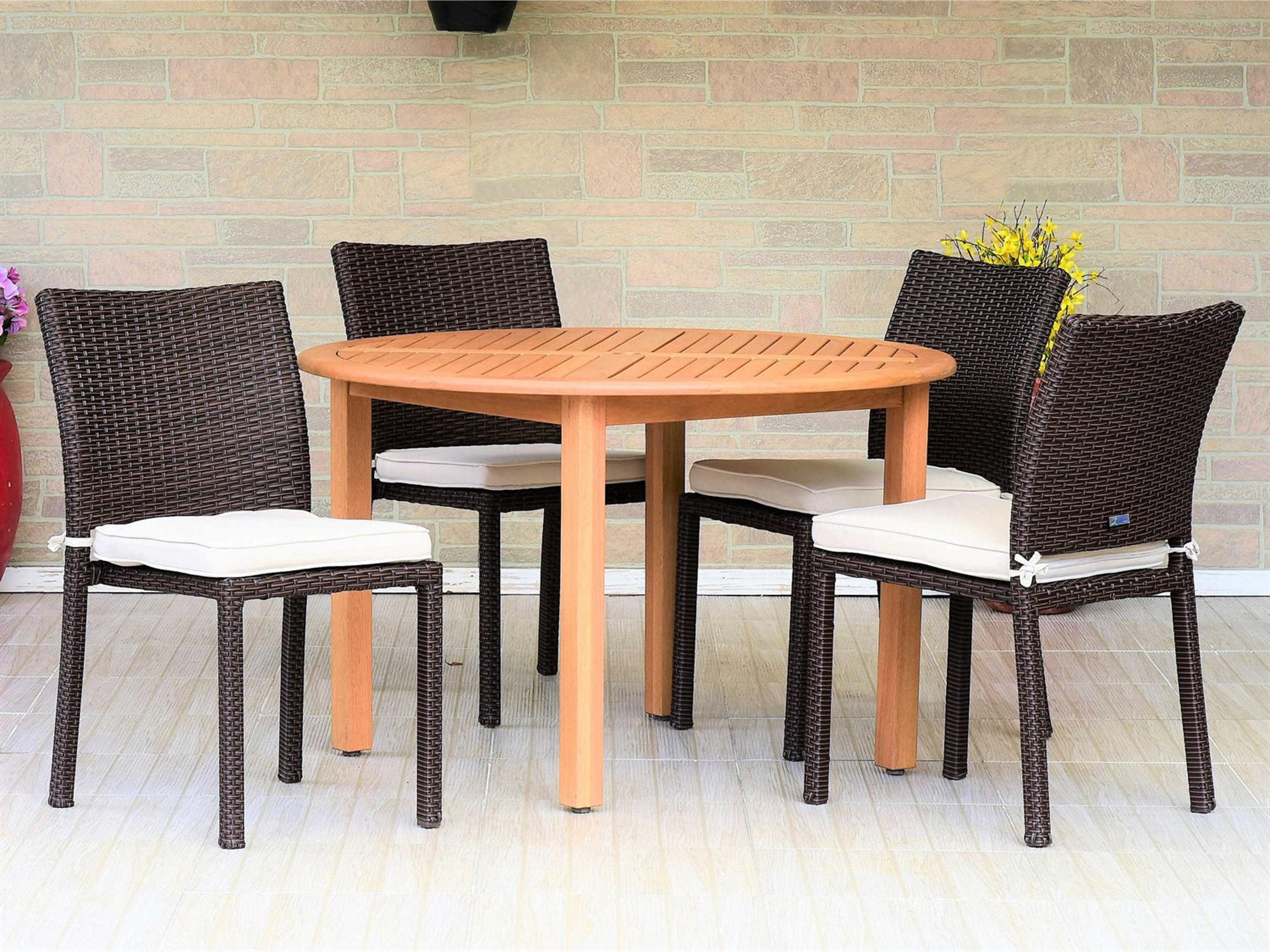 International Home Miami Amazonia Damian 5 Piece Round Wood Patio Dining Set