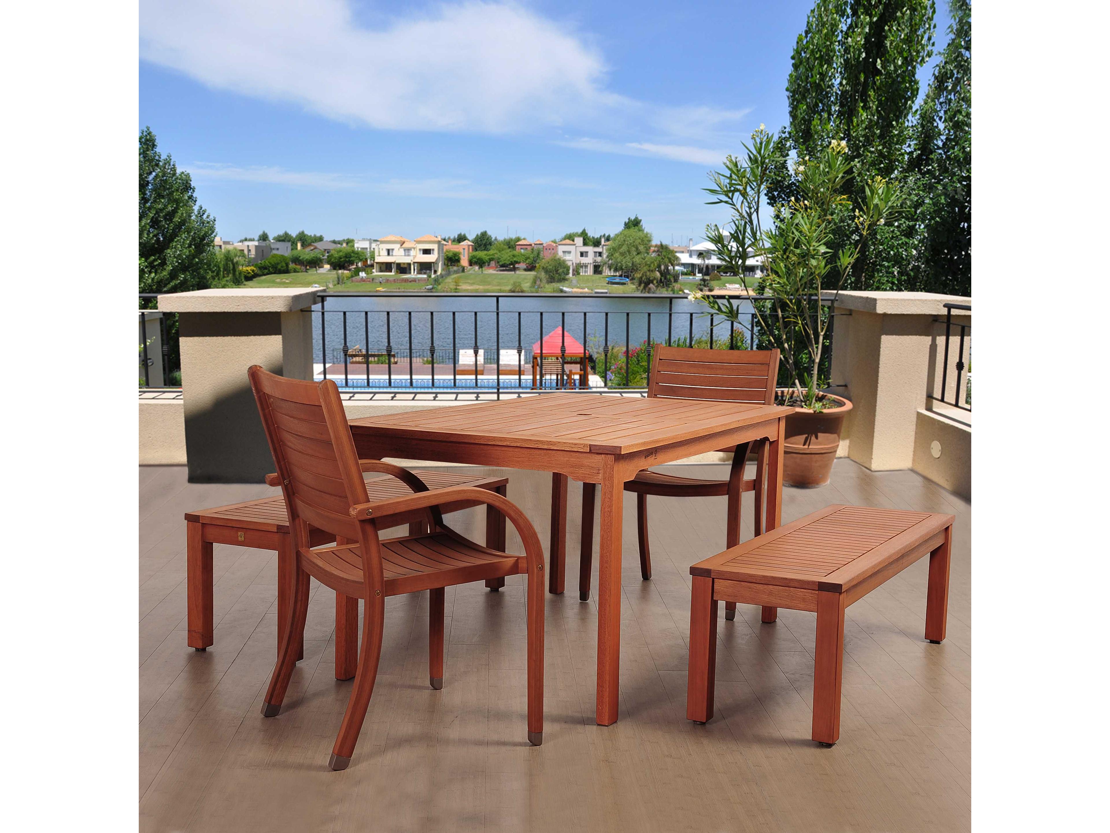 Amazonia Eucalyptus Richfield 5 Piece Eucalyptus Rectangular Outdoor Patio Dining Set