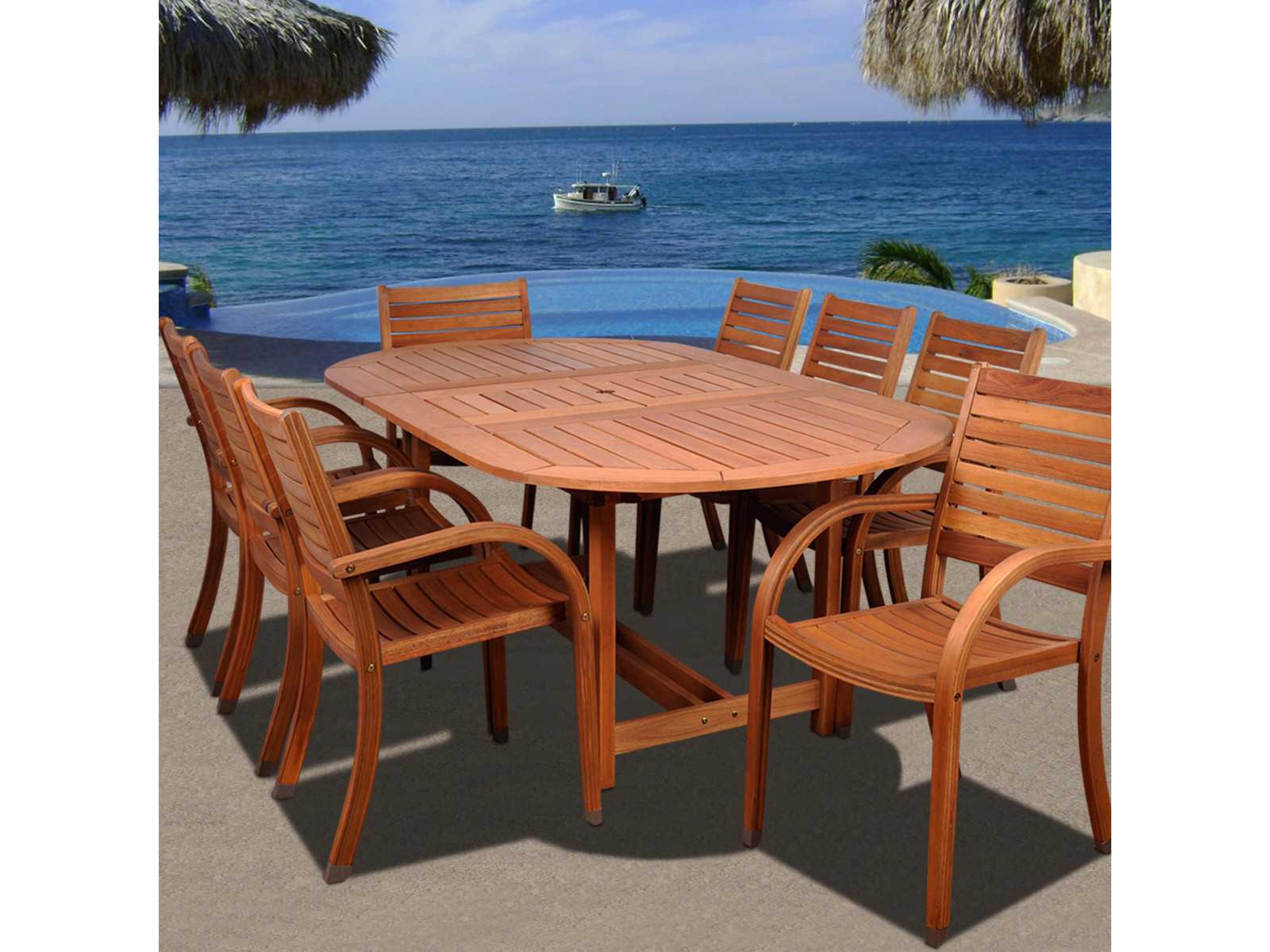 International Home Miami Amazonia Eucalyptus Oval Nine Piece Extendable Arizona Patio Dining Set