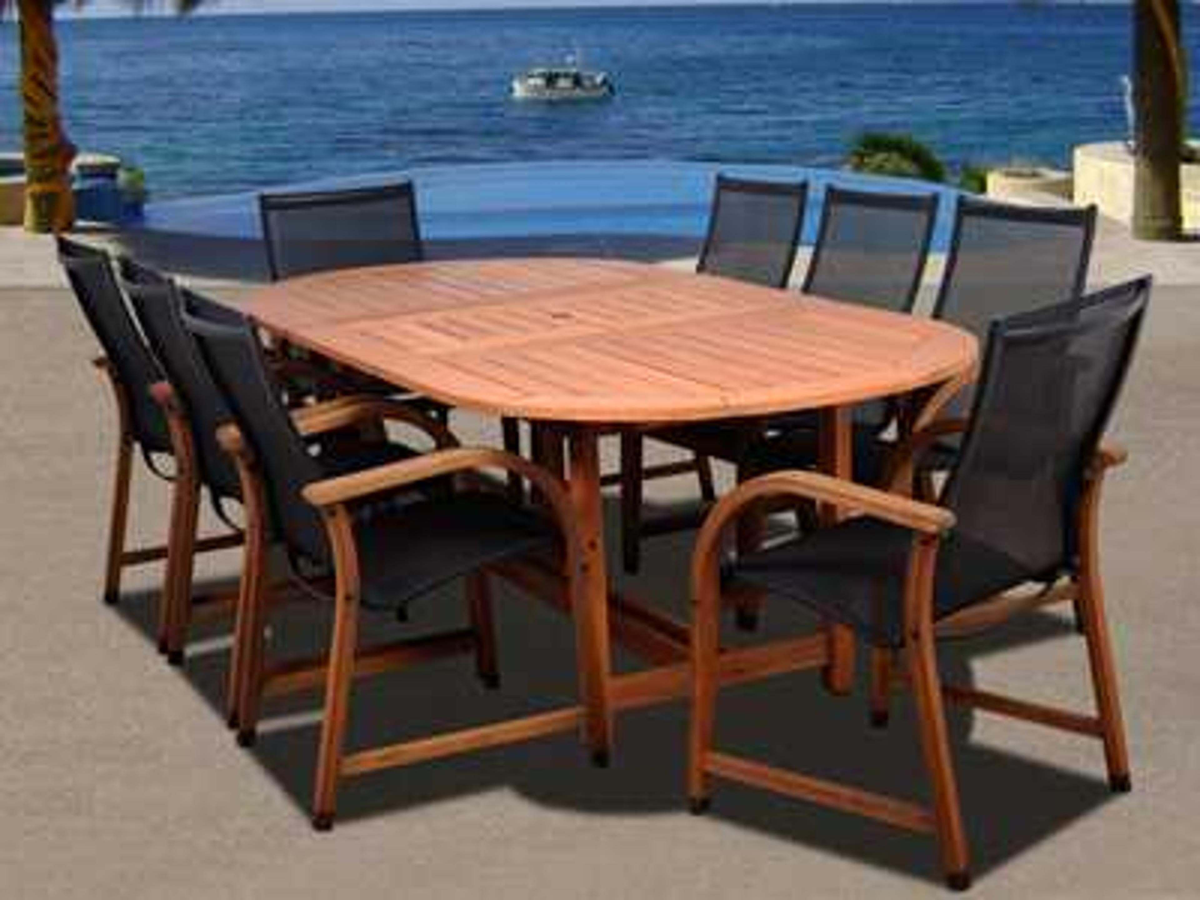 Amazonia Eucalyptus Oval Nine Piece Extendable Bahamas Outdoor Dining Set