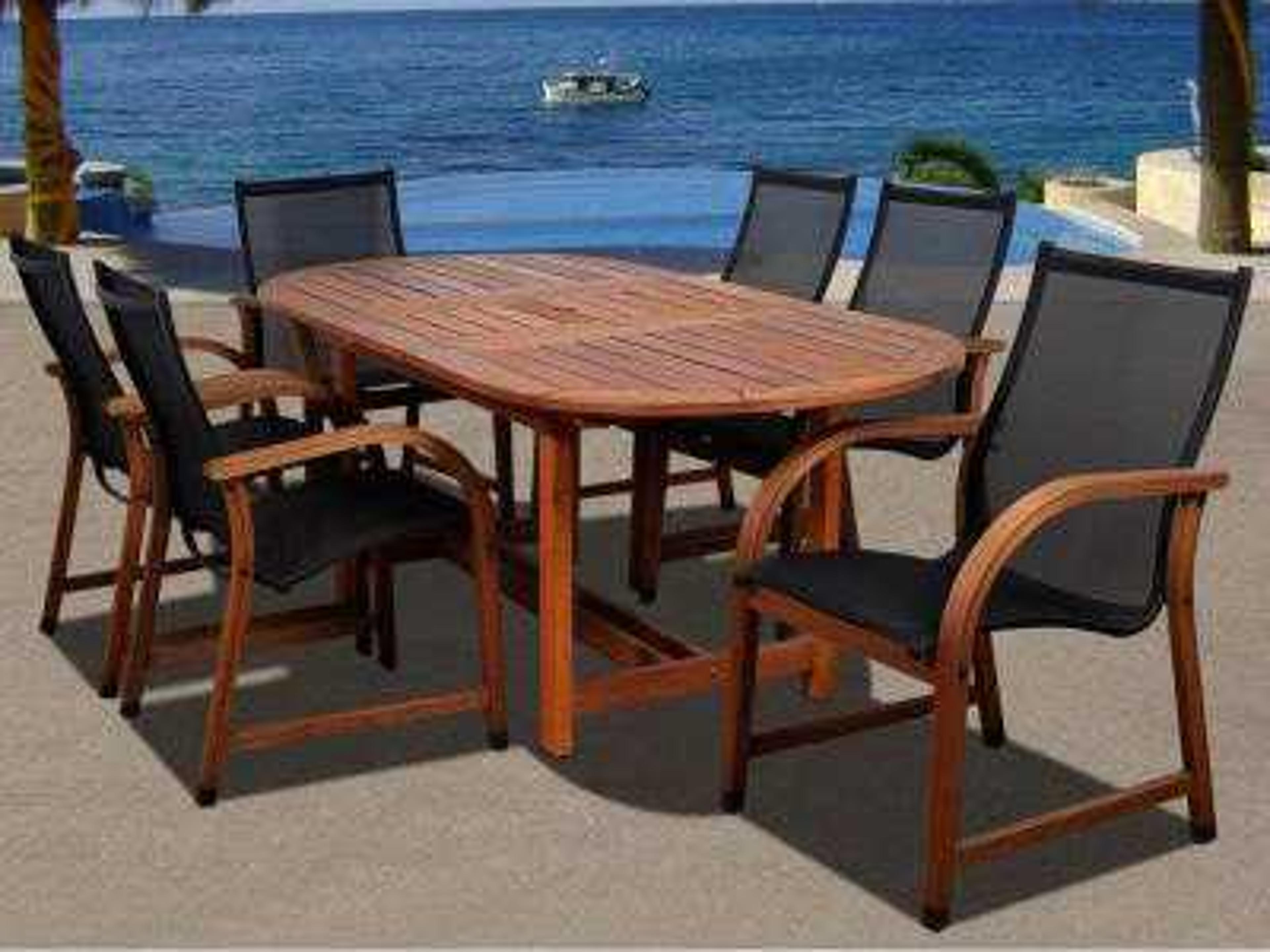 Amazonia Eucalyptus Oval Seven Piece Extendable Bahamas Patio Dining Set