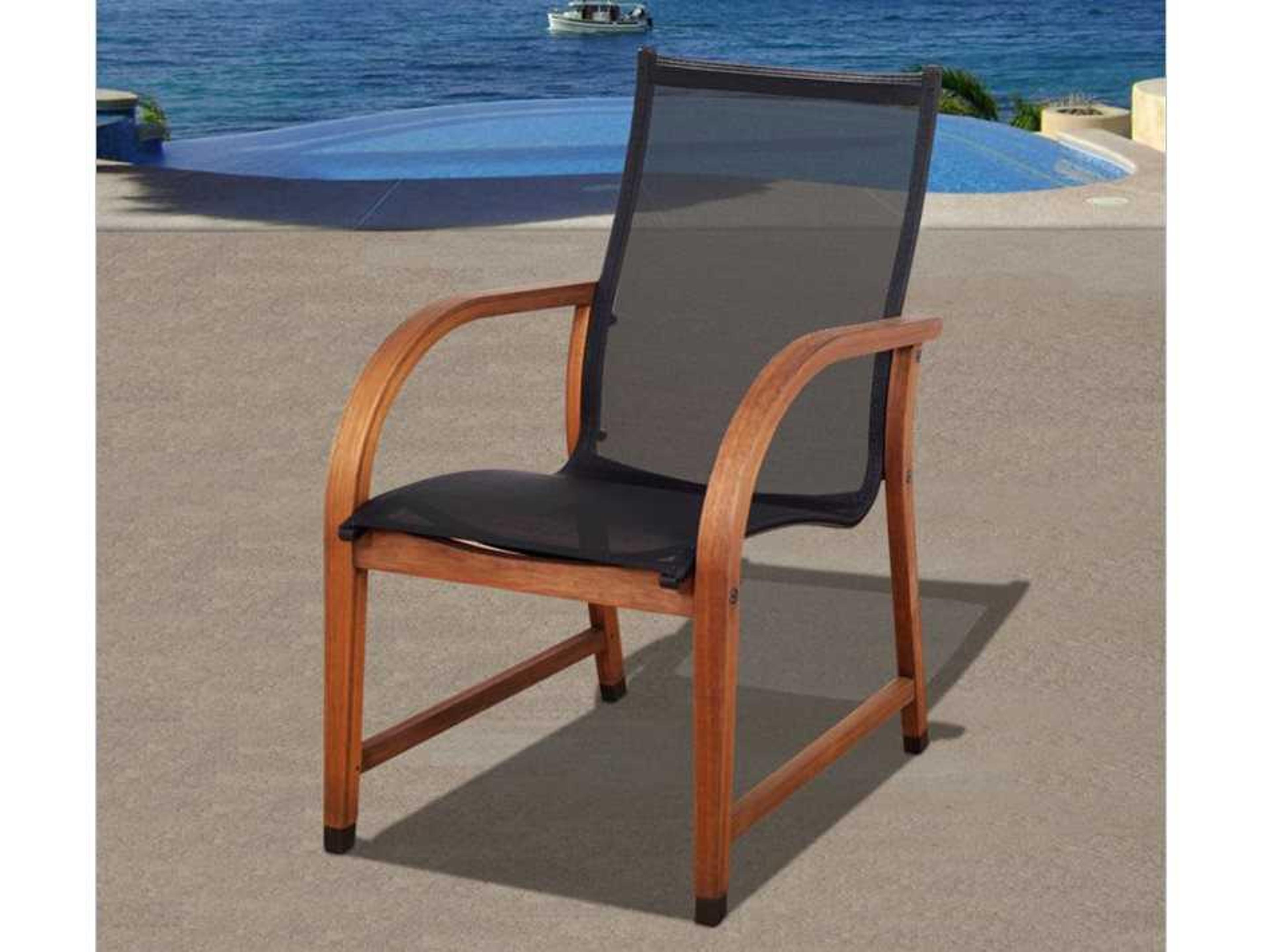 International Home Miami Amazonia Bahamas 4 Piece Eucalyptus Arm Chair Set with Brown Sling Seat