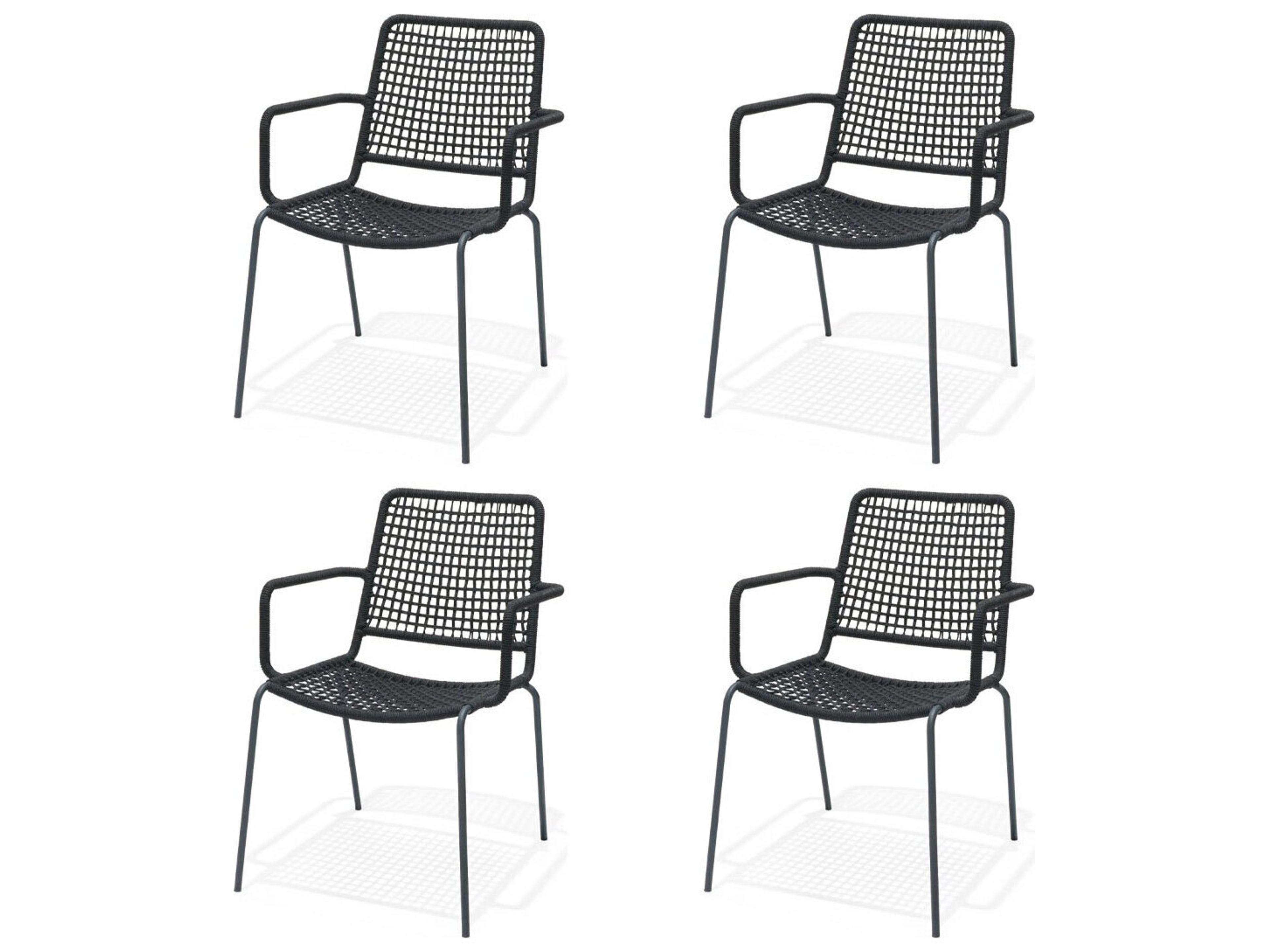 International Home Miami Amazonia Oberon Aluminum & Rope Chair with Grey Cushion Set of 4