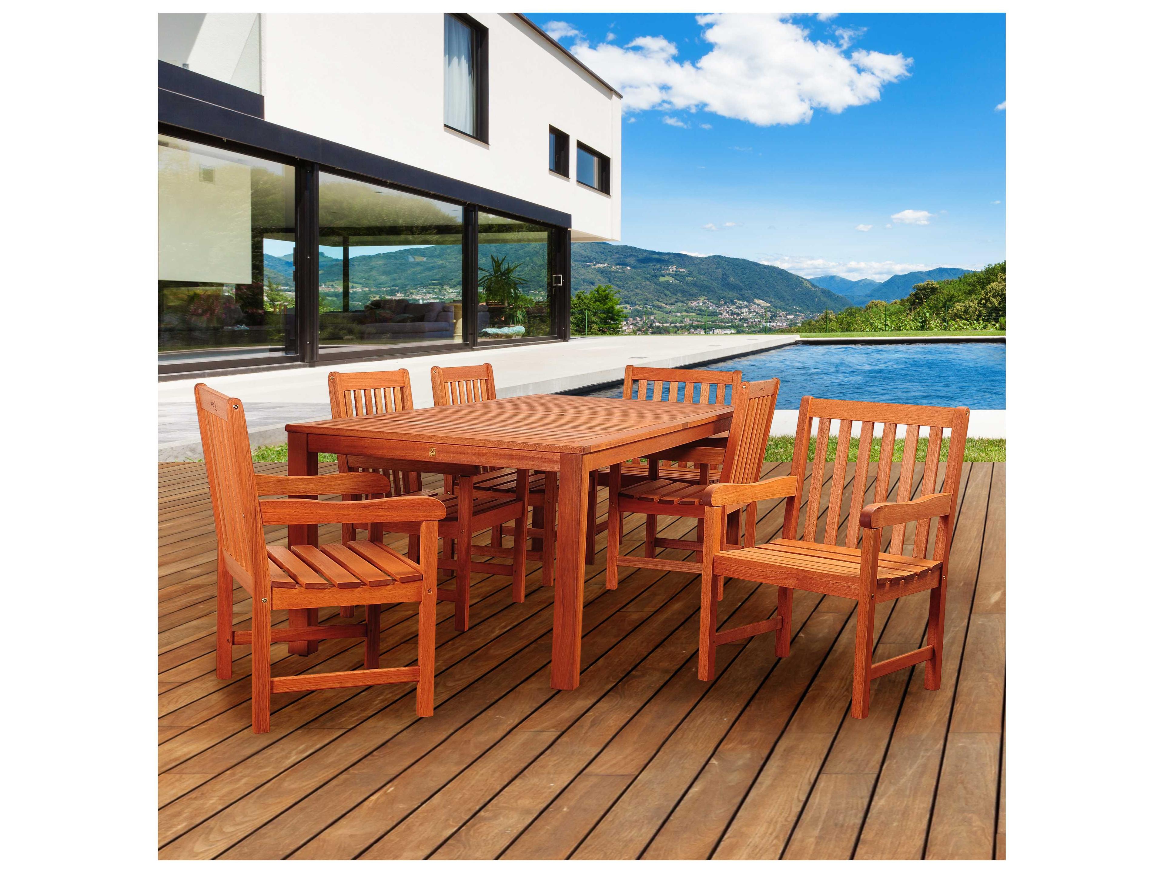 International Home Miami Amazonia Eucalyptus Bristol 7 Piece Eucalyptus Rectangular Outdoor Patio Dining Set