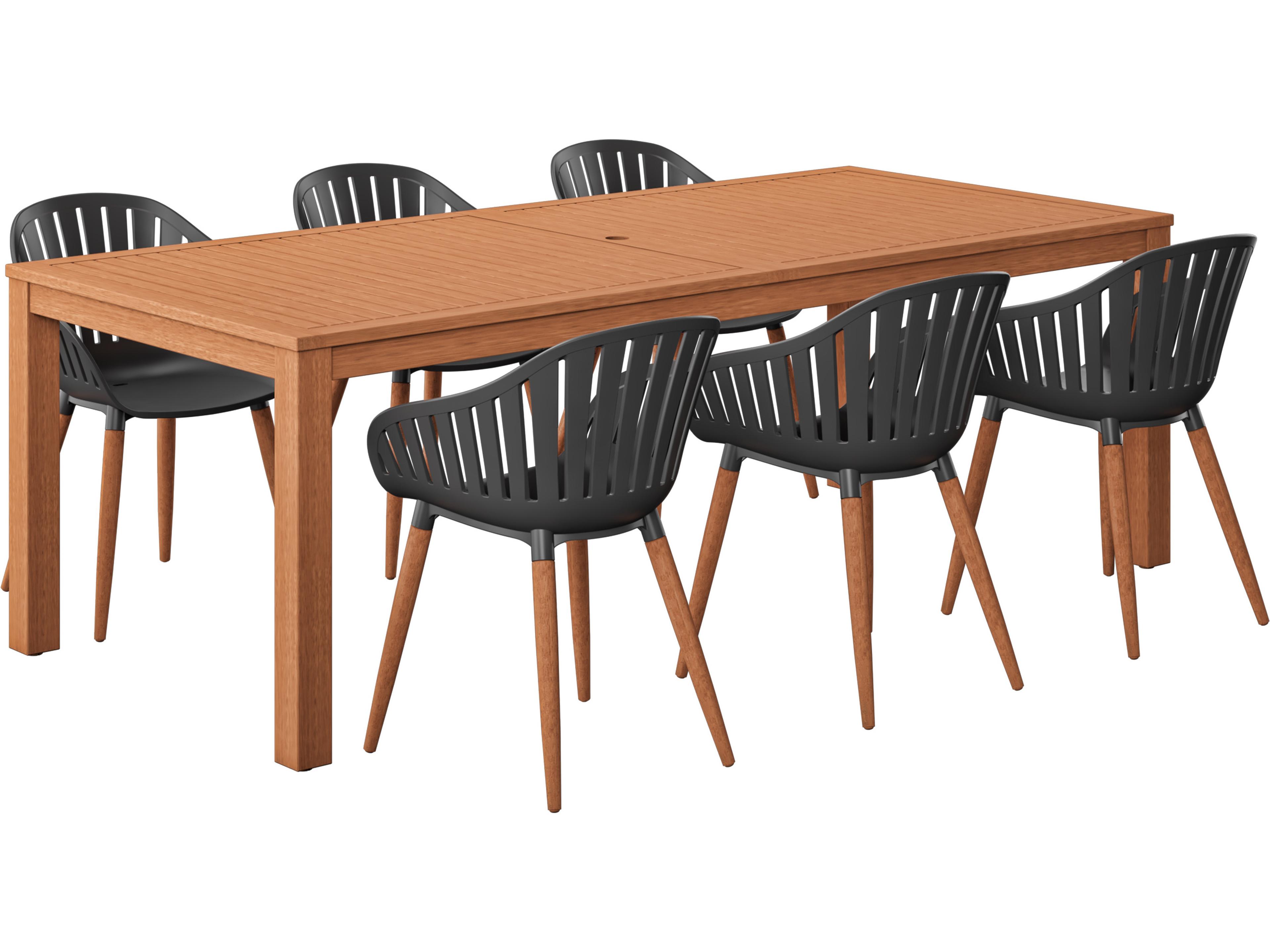 Amazonia Wood Resin Brown/Black 7 Piece Rectangular Outdoor Dining Set