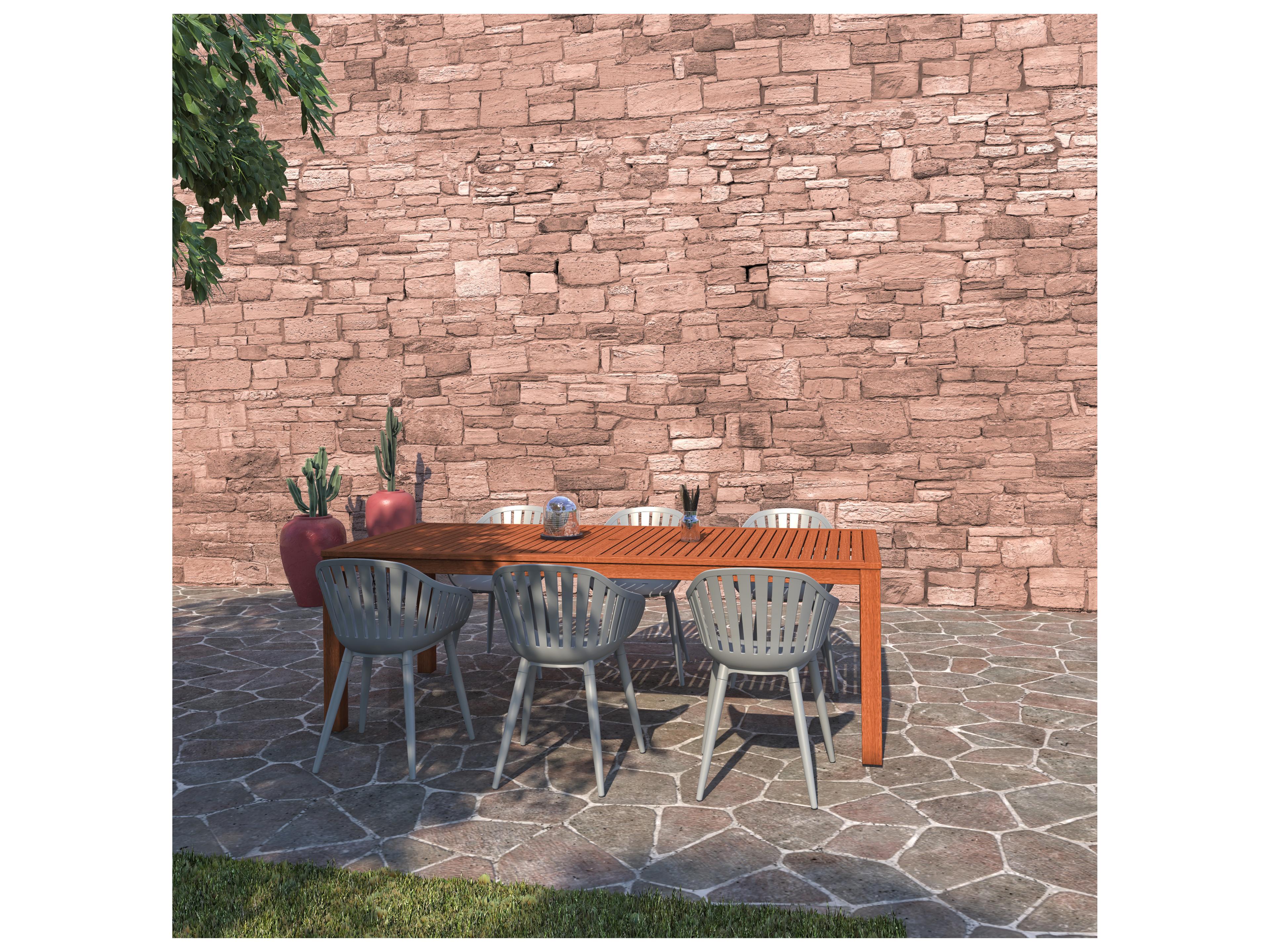 International Home Miami Amazonia Wood Aluminum Brown/Grey 7 Piece Rectangular Outdoor Dining Set