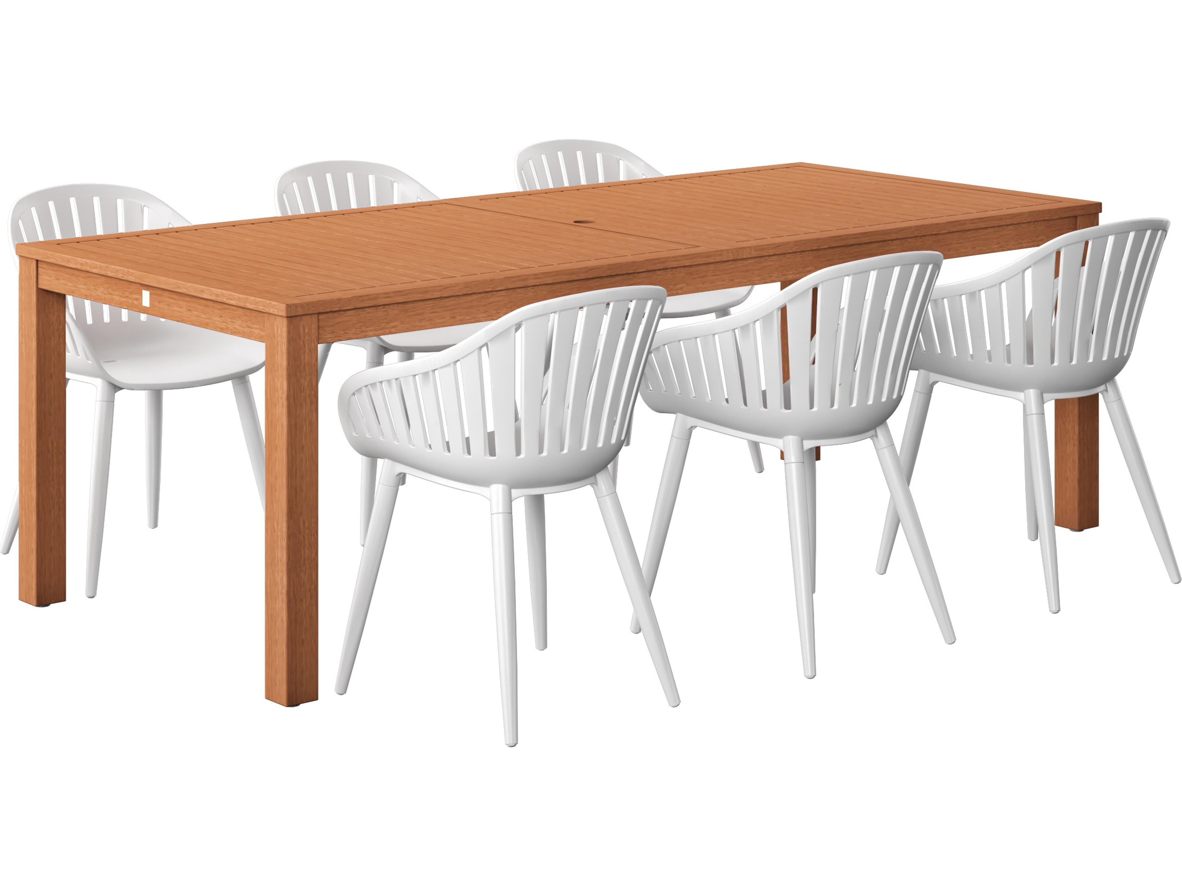 Amazonia Wood Aluminum Brown/White 7 Piece Rectangular Outdoor Patio Dining Set